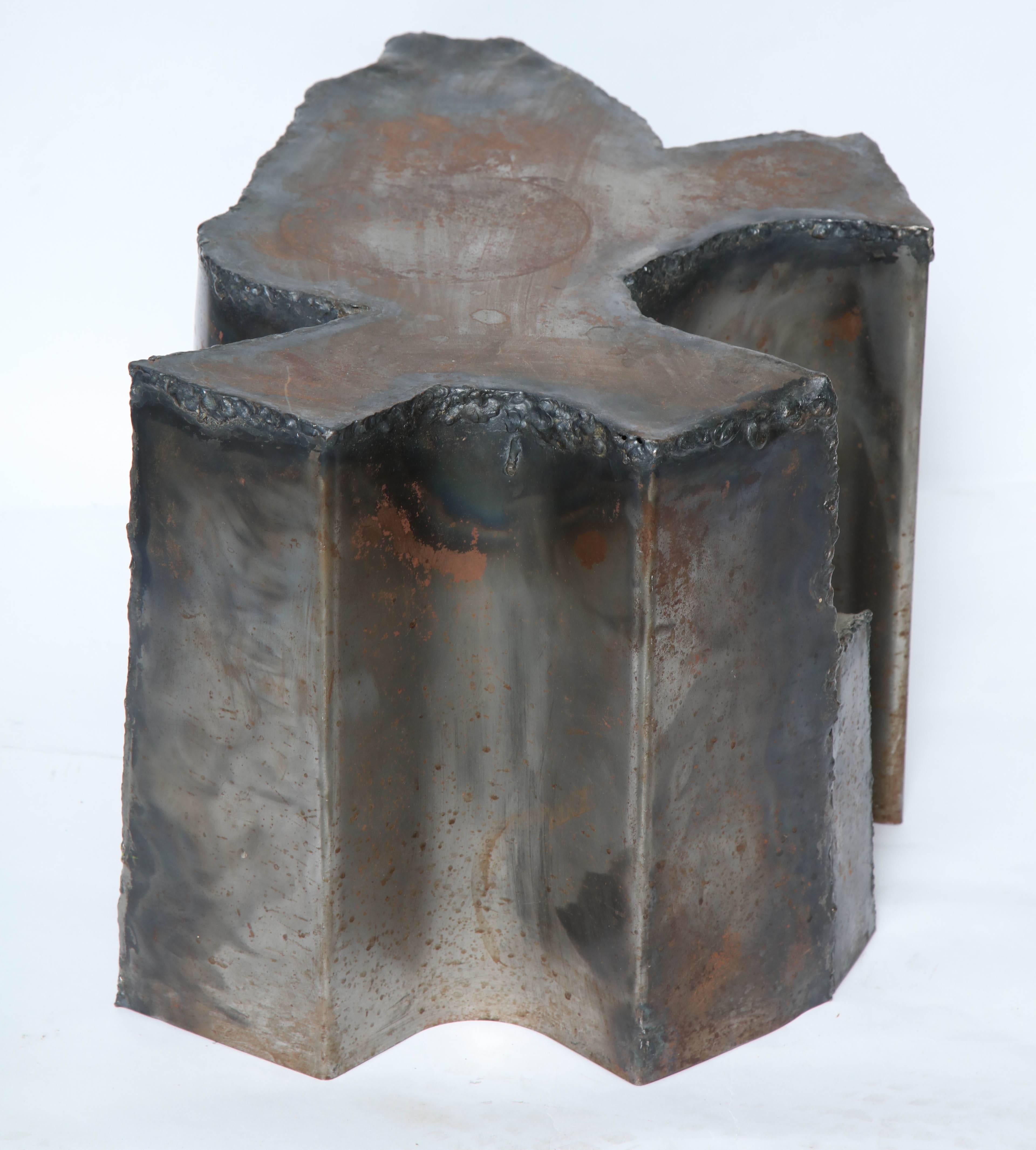 American Brutalist Sculptural Mid-Century Modern End Table Patinated Metal, 1970s