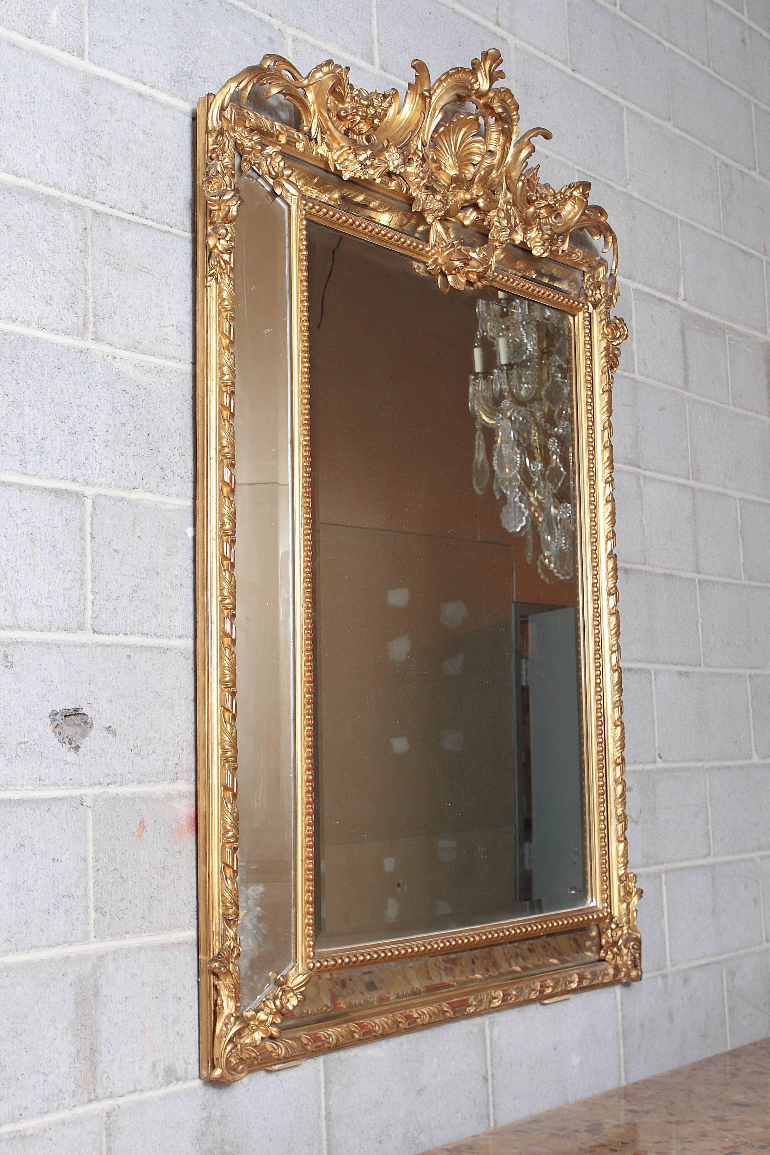 19th Century French Louis XV Gesso and Gilt Carved Mirror In Excellent Condition In Dallas, TX