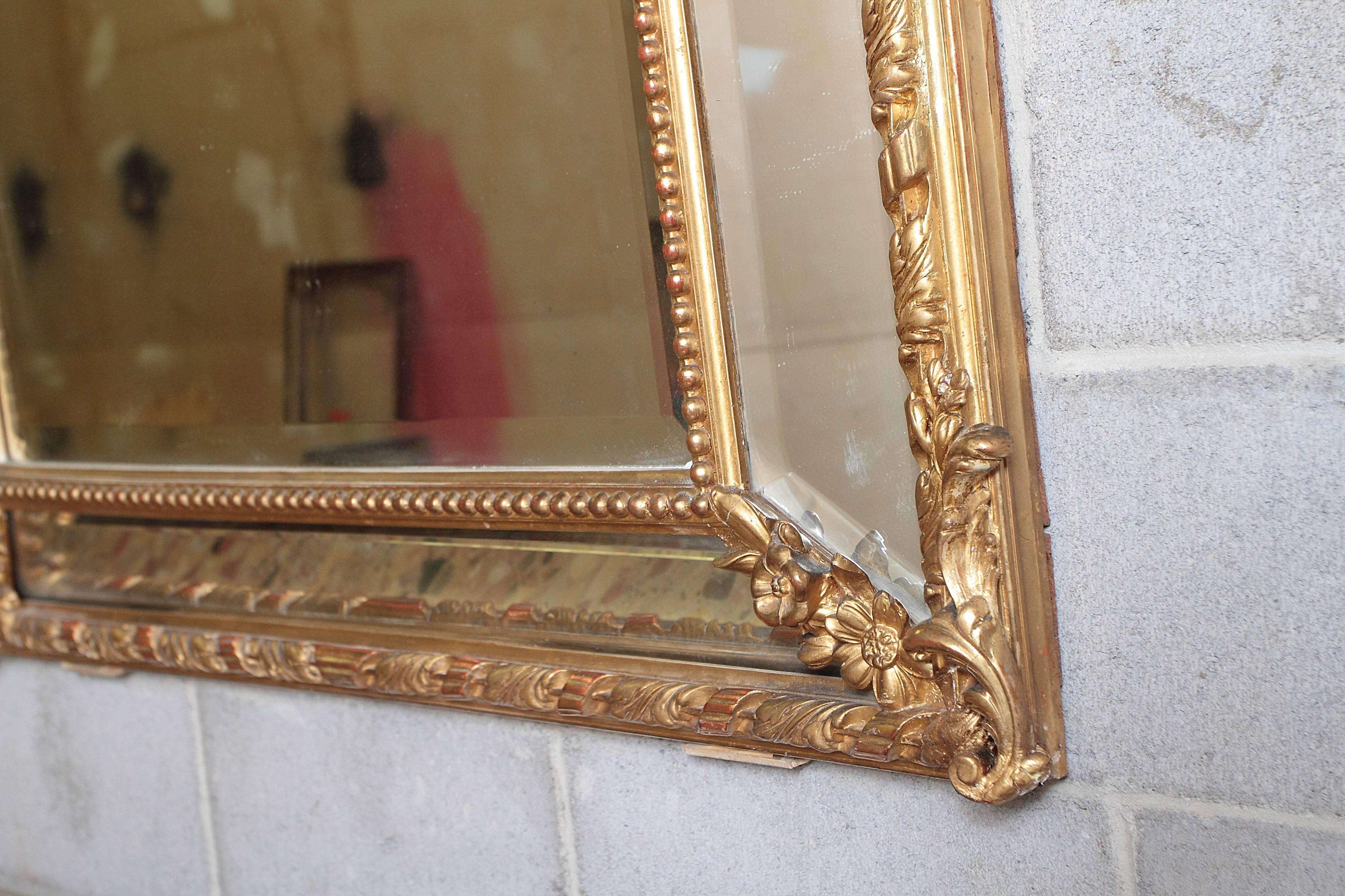 19th Century French Louis XV Gesso and Gilt Carved Mirror 1