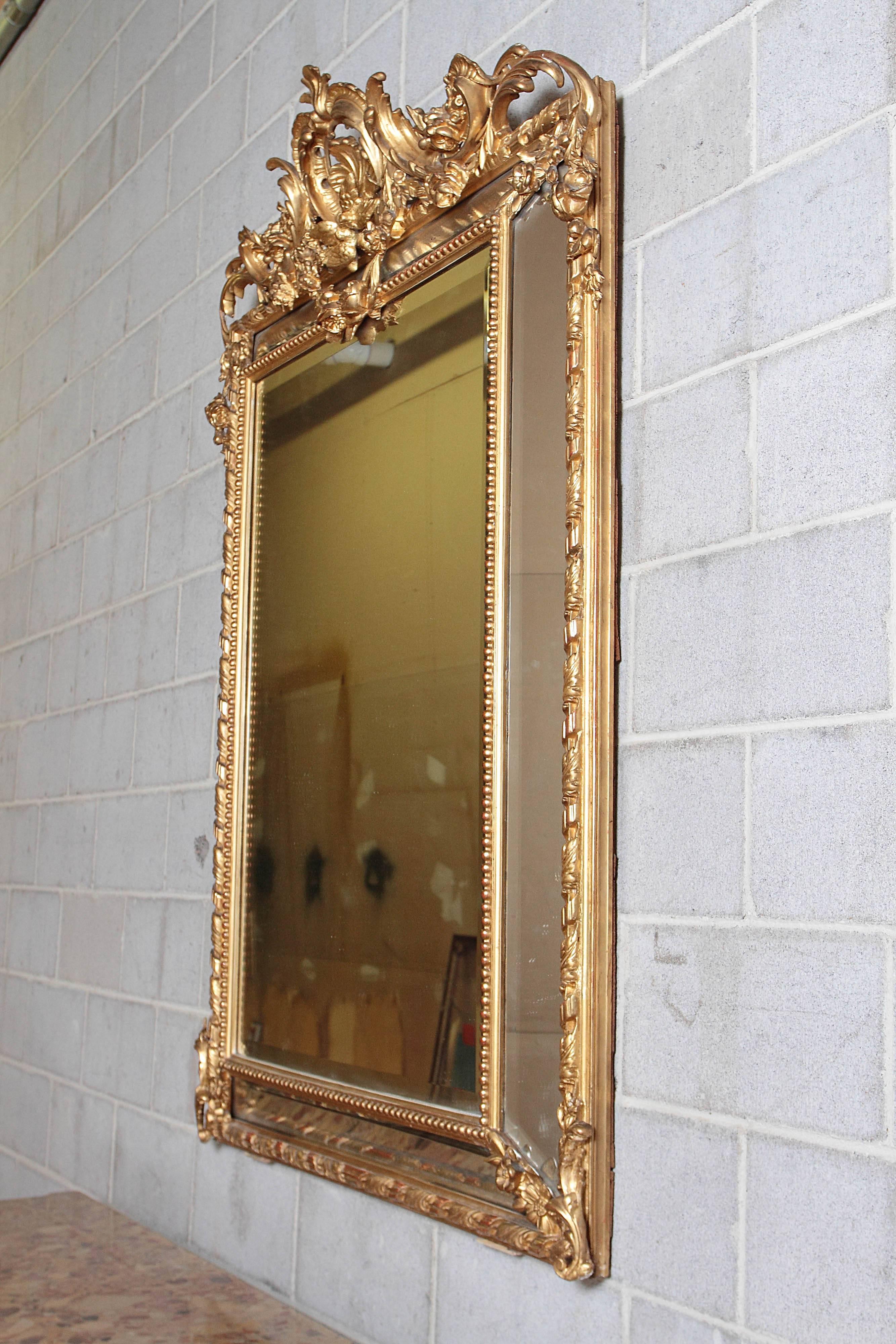 19th Century French Louis XV Gesso and Gilt Carved Mirror 2