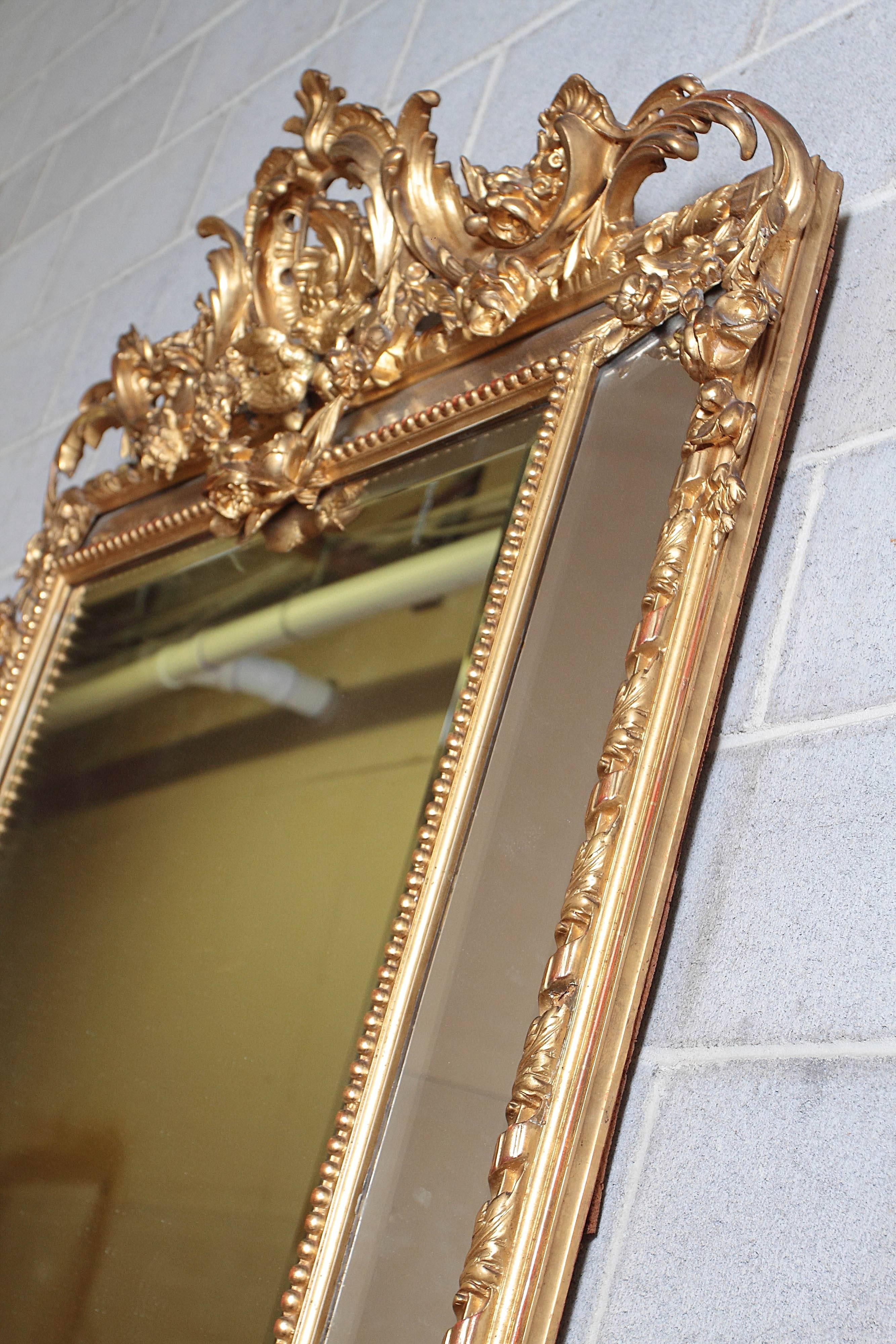 19th Century French Louis XV Gesso and Gilt Carved Mirror 3