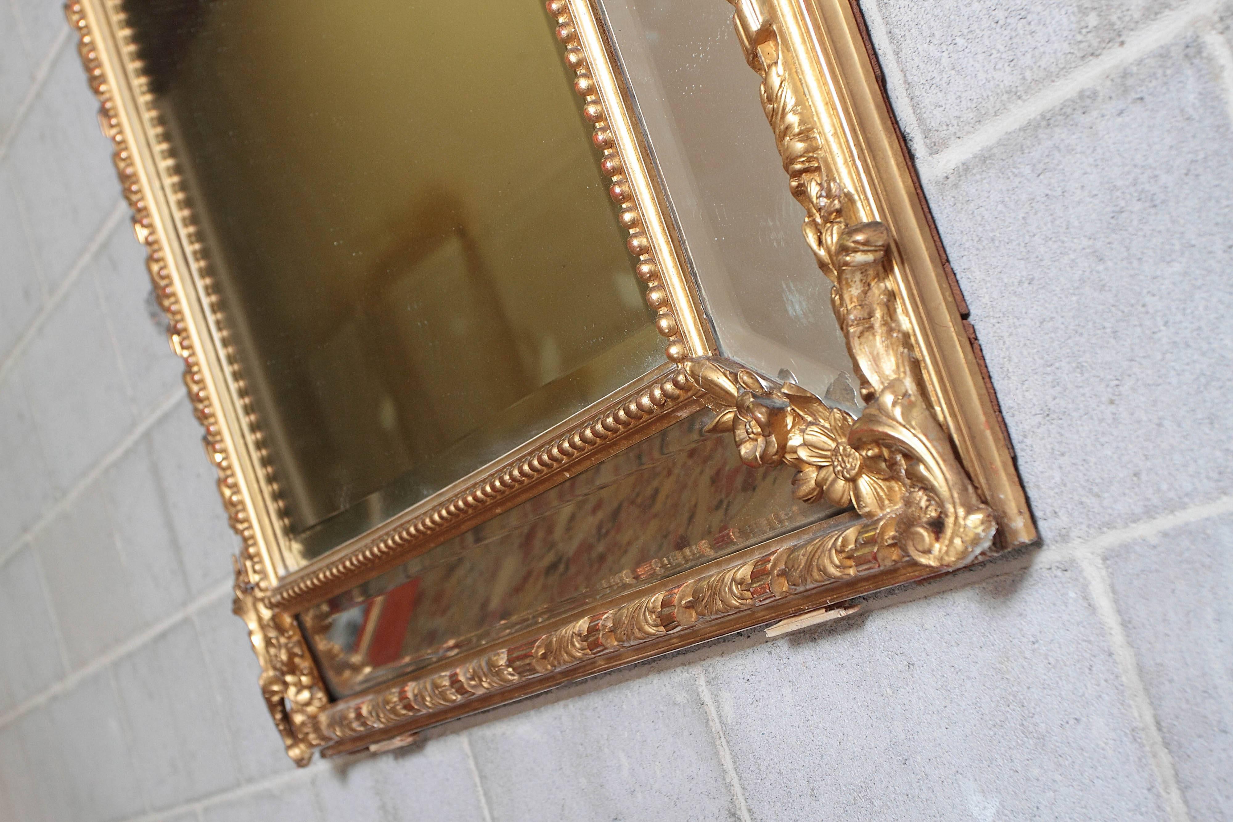 19th Century French Louis XV Gesso and Gilt Carved Mirror 4