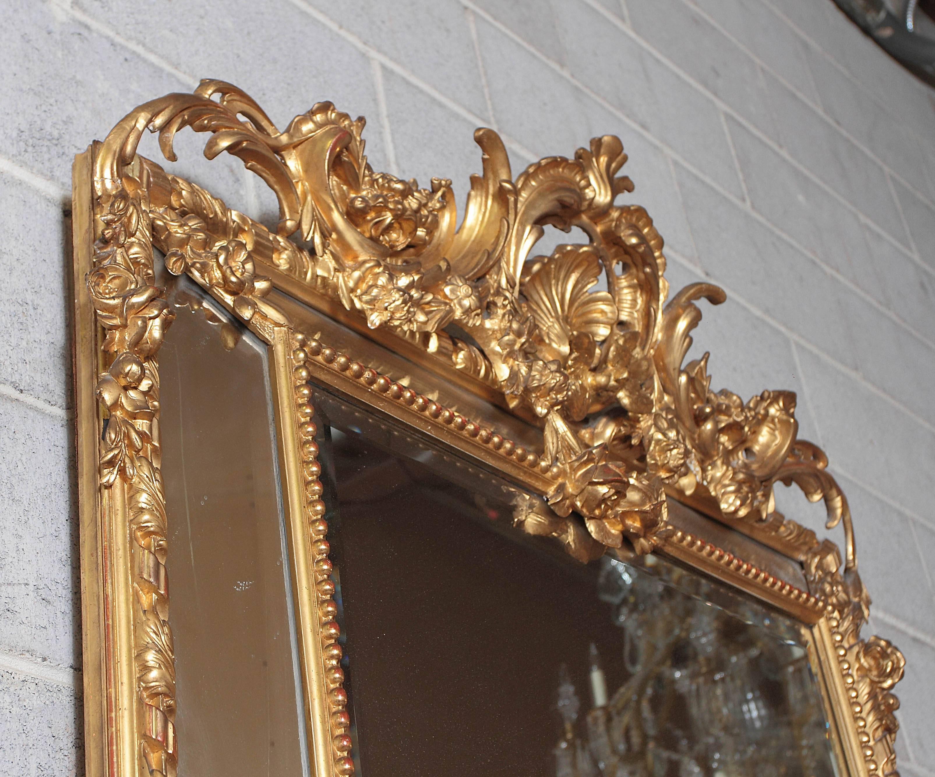 19th Century French Louis XV Gesso and Gilt Carved Mirror 5