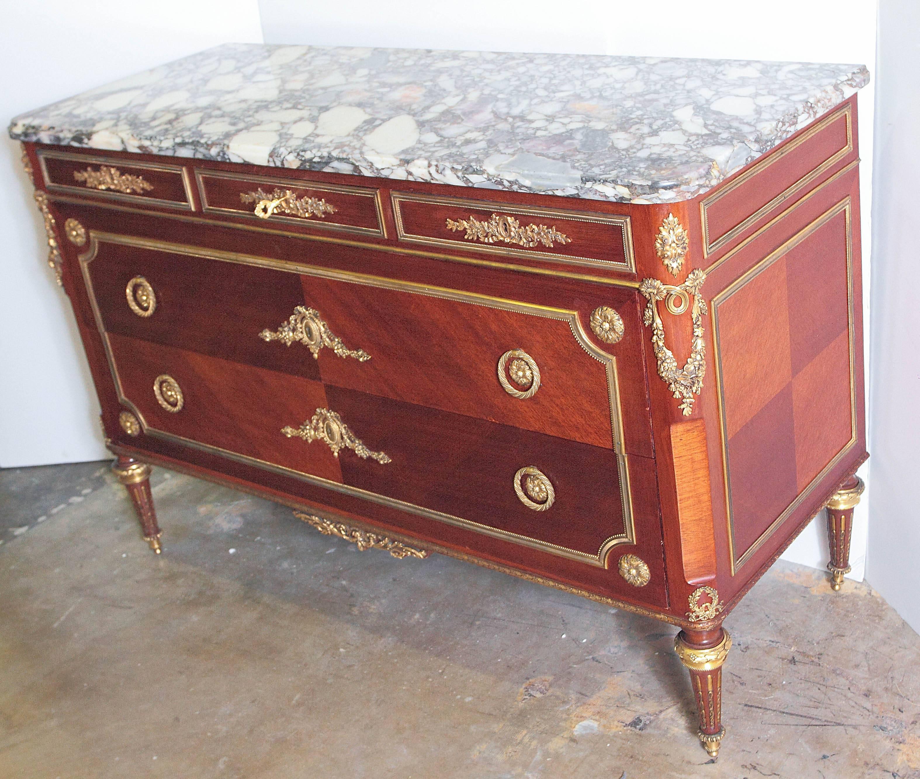 Louis XVI 19th Century French Mahogany and Gilt Bronze Commode Attributed to P. Sormani