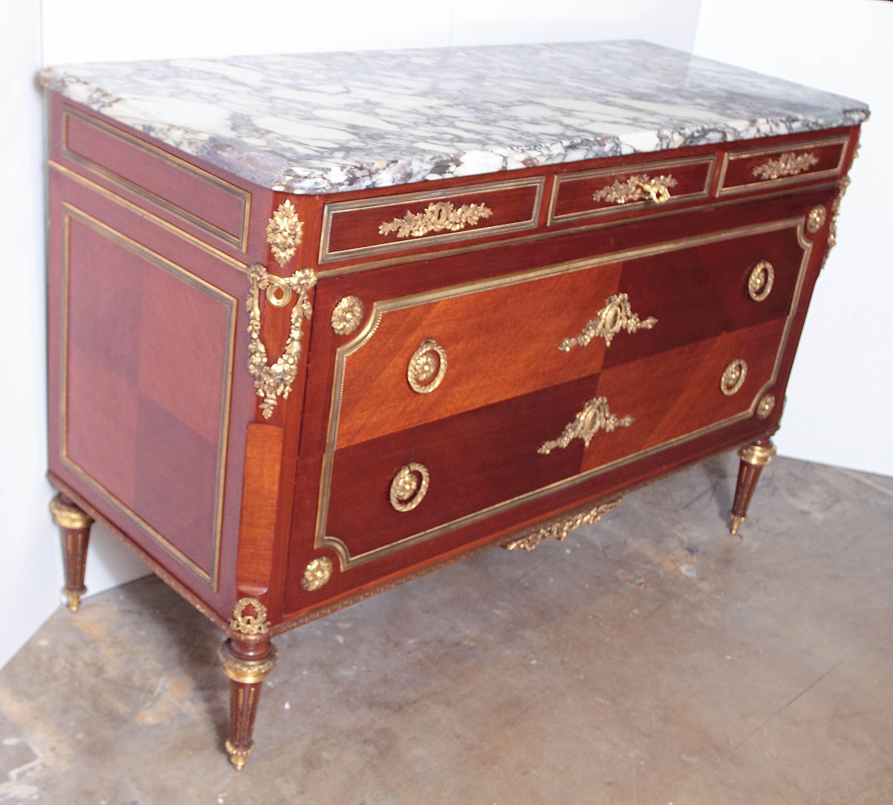19th Century French Mahogany and Gilt Bronze Commode Attributed to P. Sormani In Excellent Condition In Dallas, TX