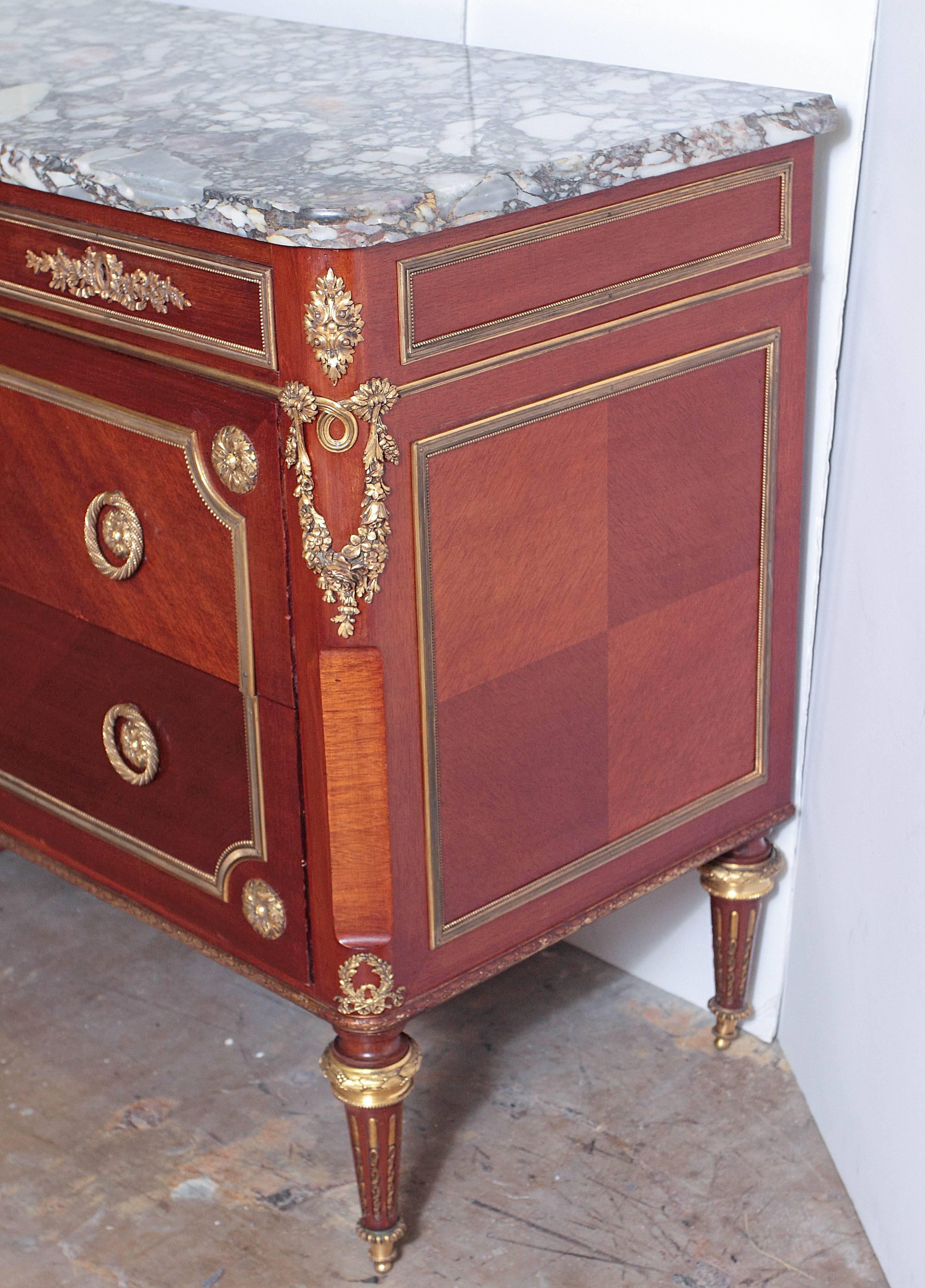 19th Century French Mahogany and Gilt Bronze Commode Attributed to P. Sormani 1