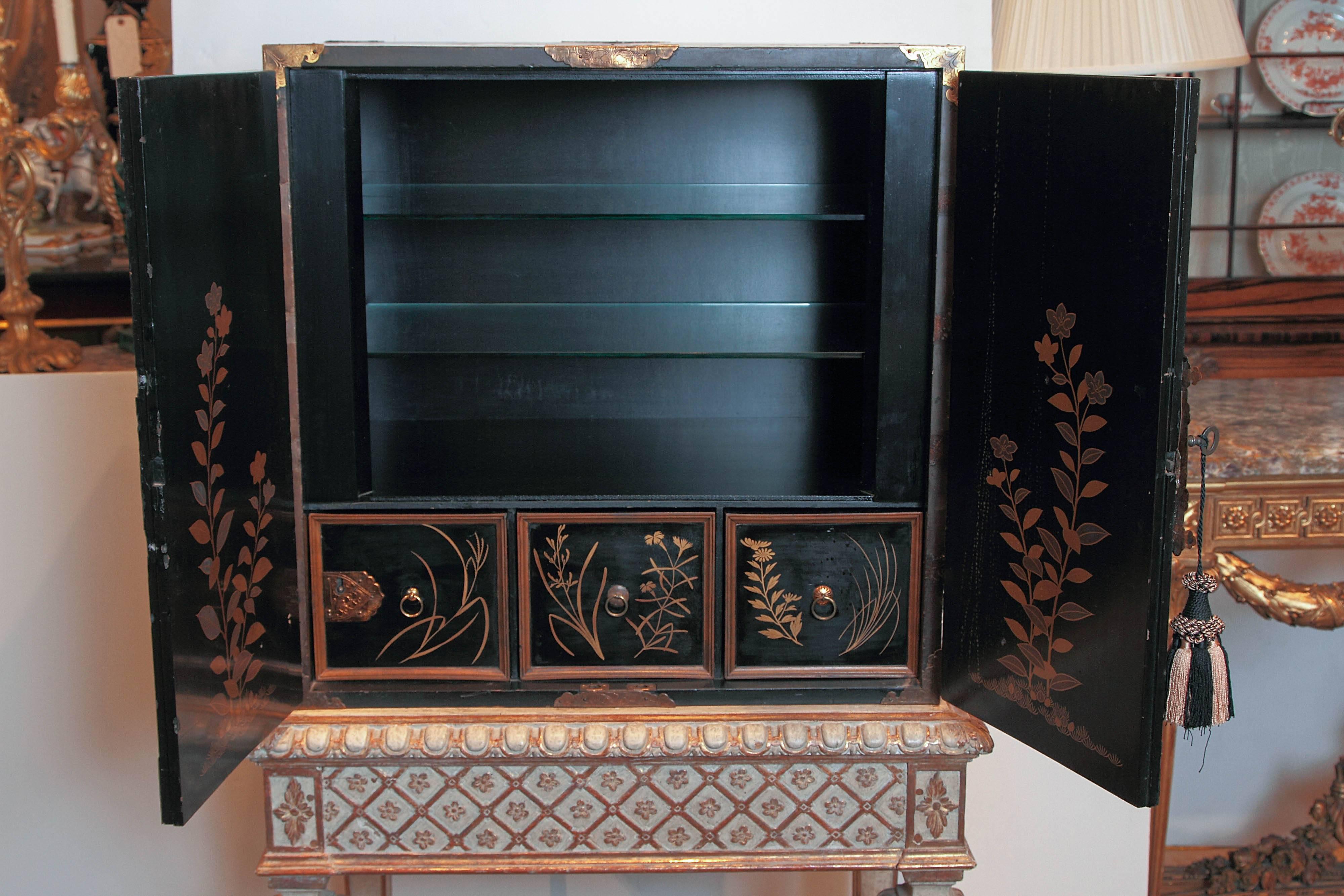 19th Century English Japanned Black Lacquered Cabinets on Stands 2