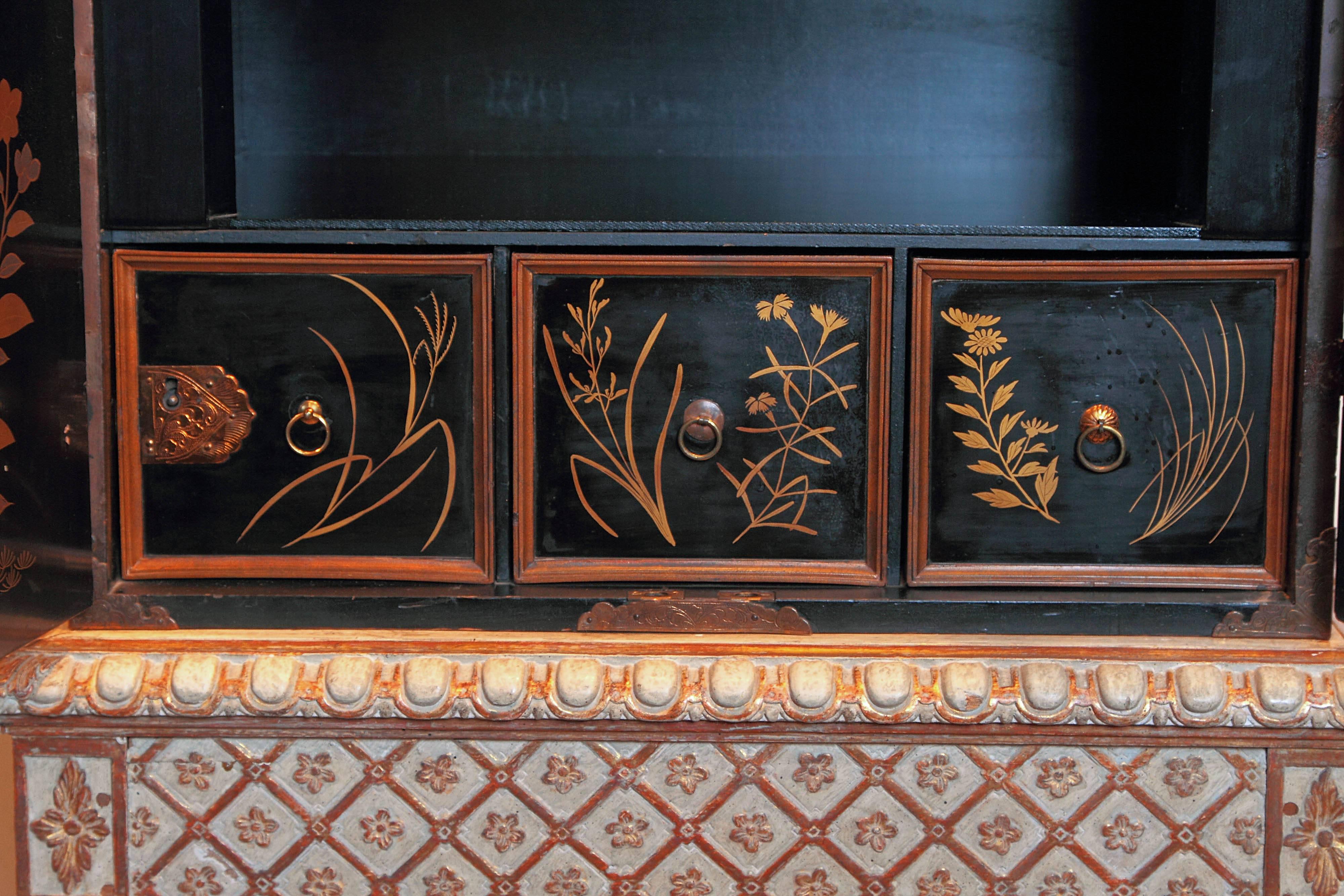 19th Century English Japanned Black Lacquered Cabinets on Stands 3