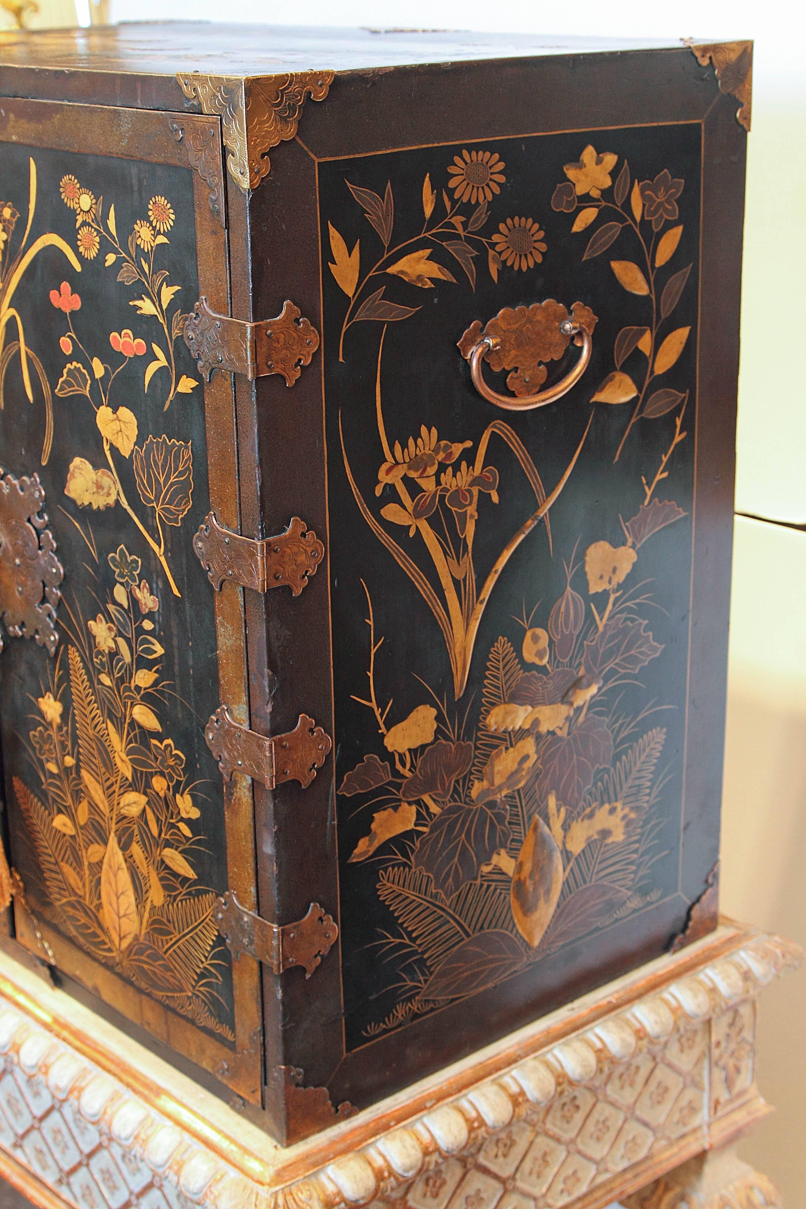 19th Century English Japanned Black Lacquered Cabinets on Stands 5
