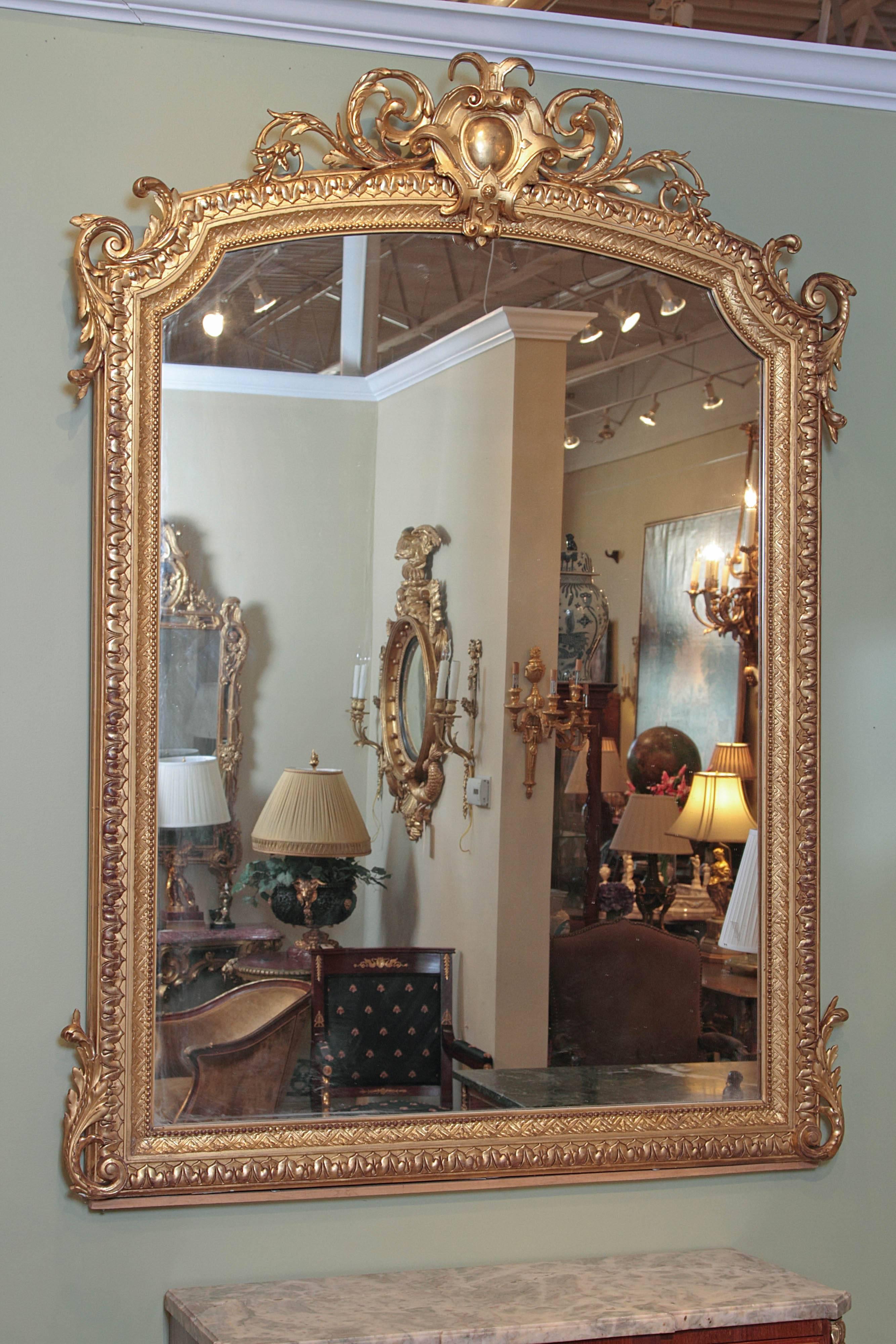 Hand-Carved 19th Century French Louis XV Water Gilt Carved Large Mirror