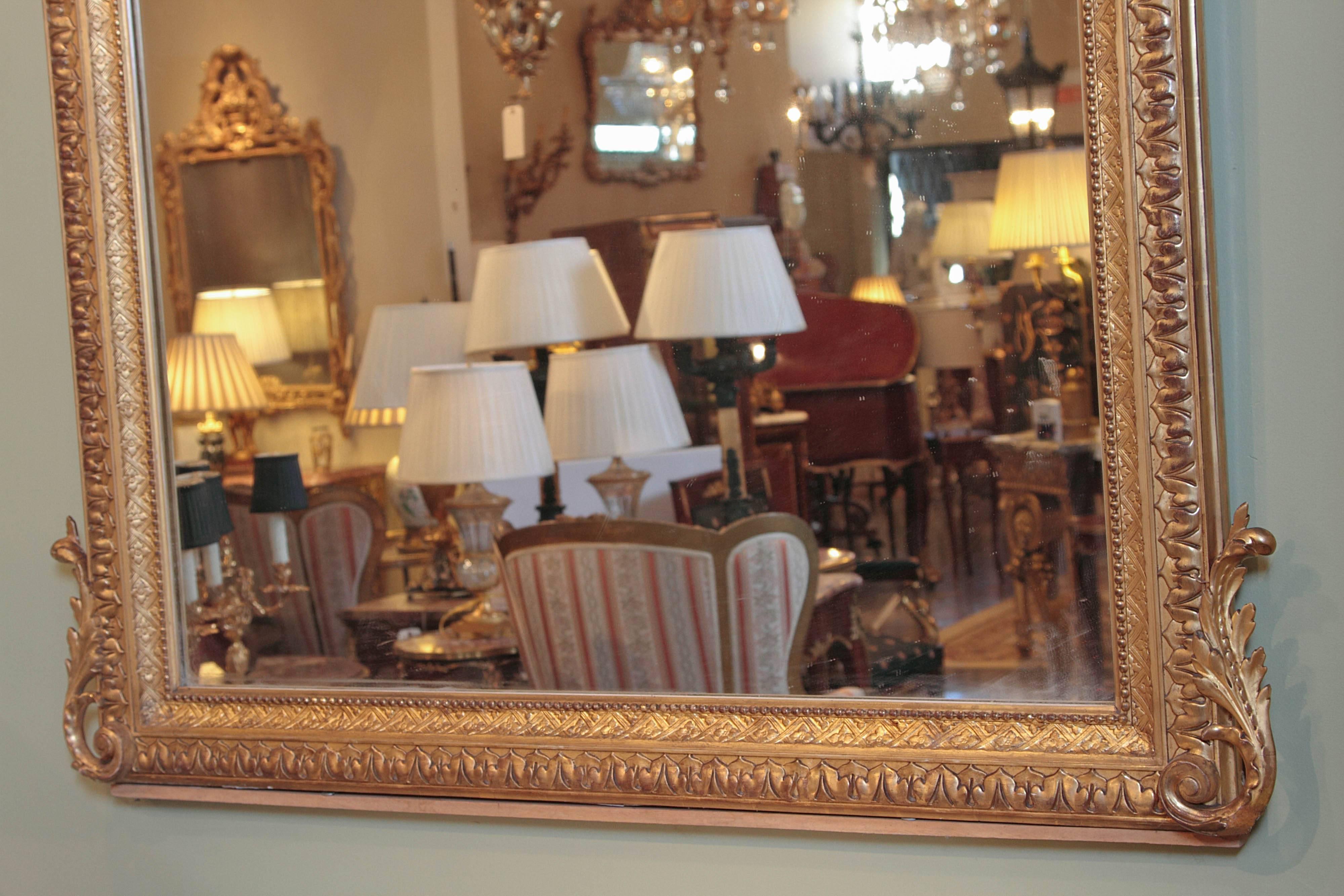 19th Century French Louis XV Water Gilt Carved Large Mirror In Excellent Condition In Dallas, TX