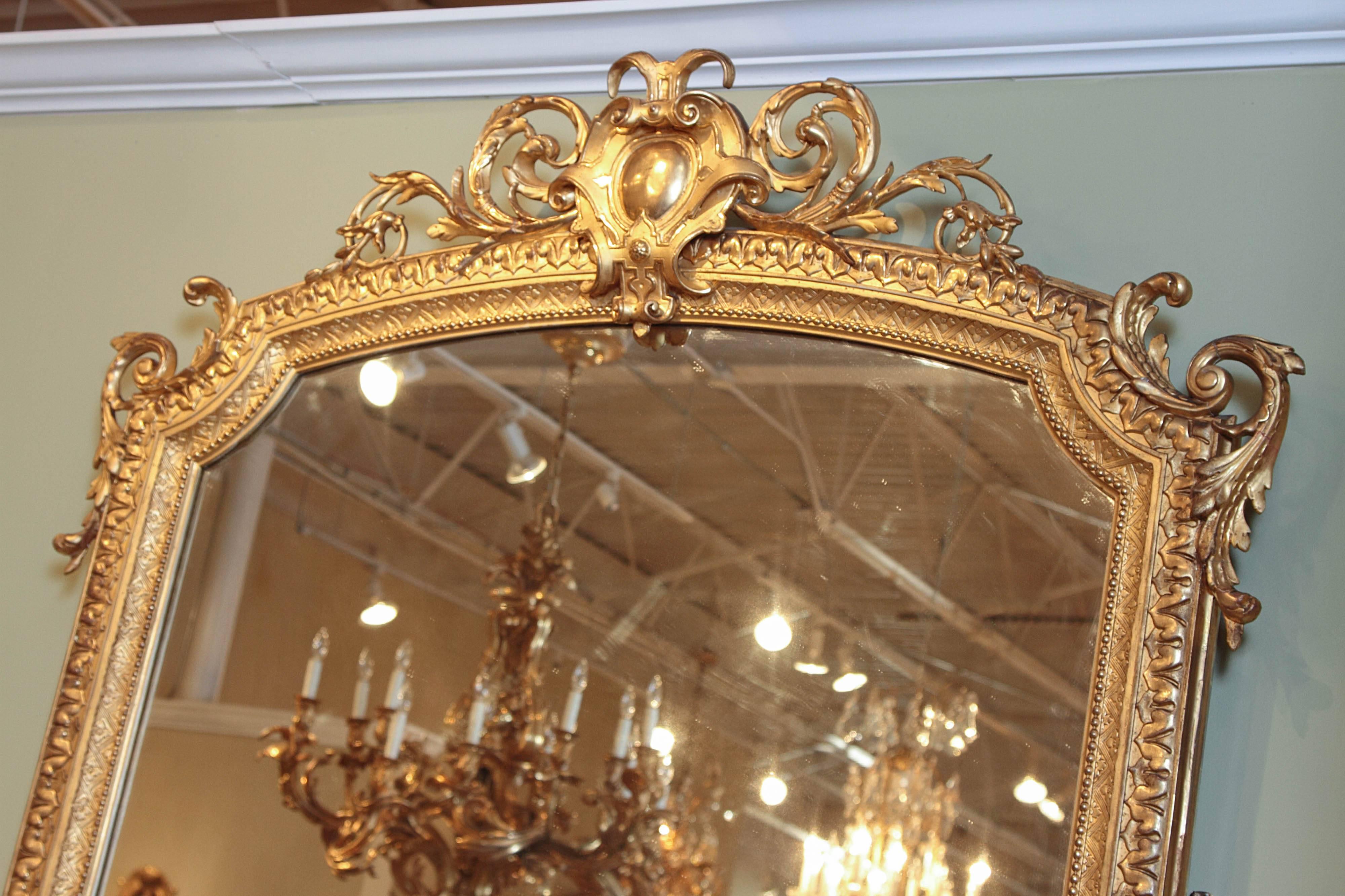 Giltwood 19th Century French Louis XV Water Gilt Carved Large Mirror