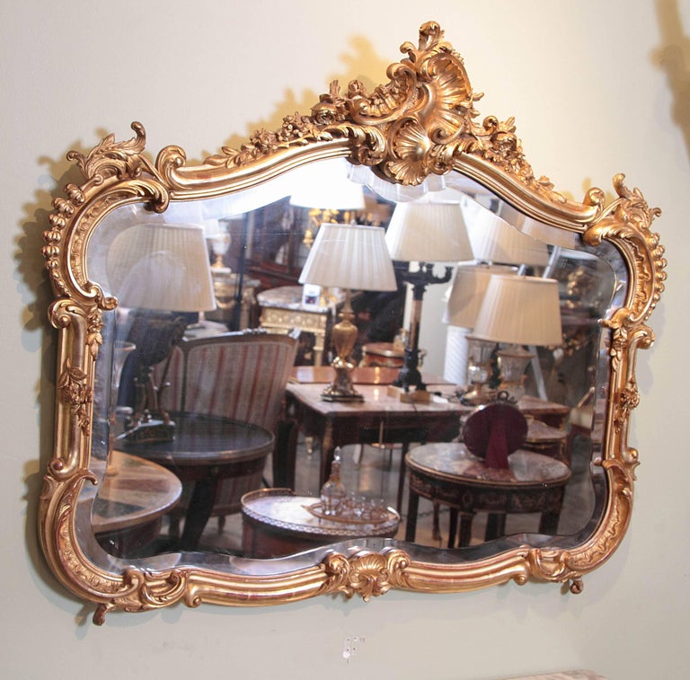 19th Century French Louis XV Carved and Gilt Horizontal Mirror For Sale