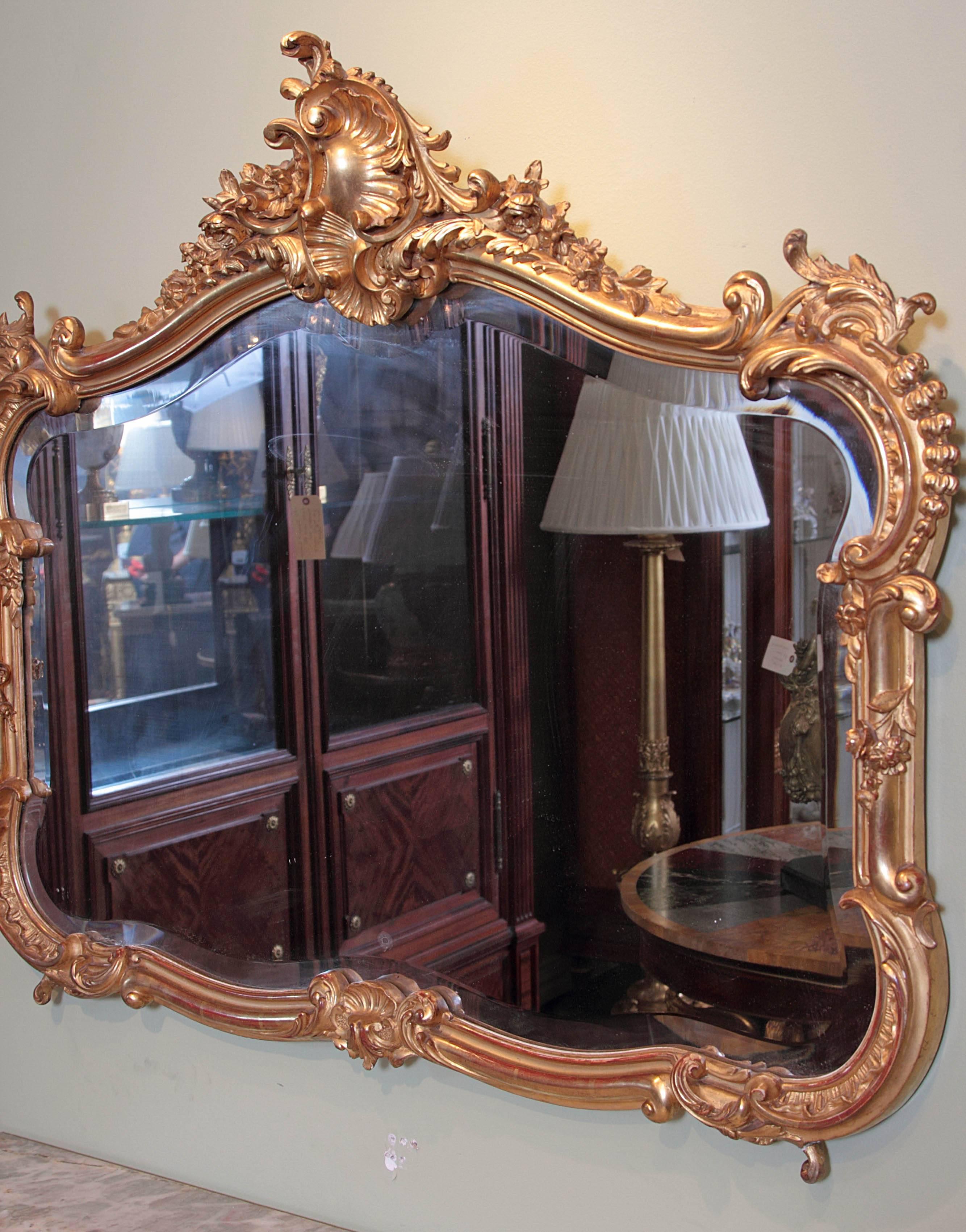 19th Century French Louis XV Carved and Gilt Horizontal Mirror 2
