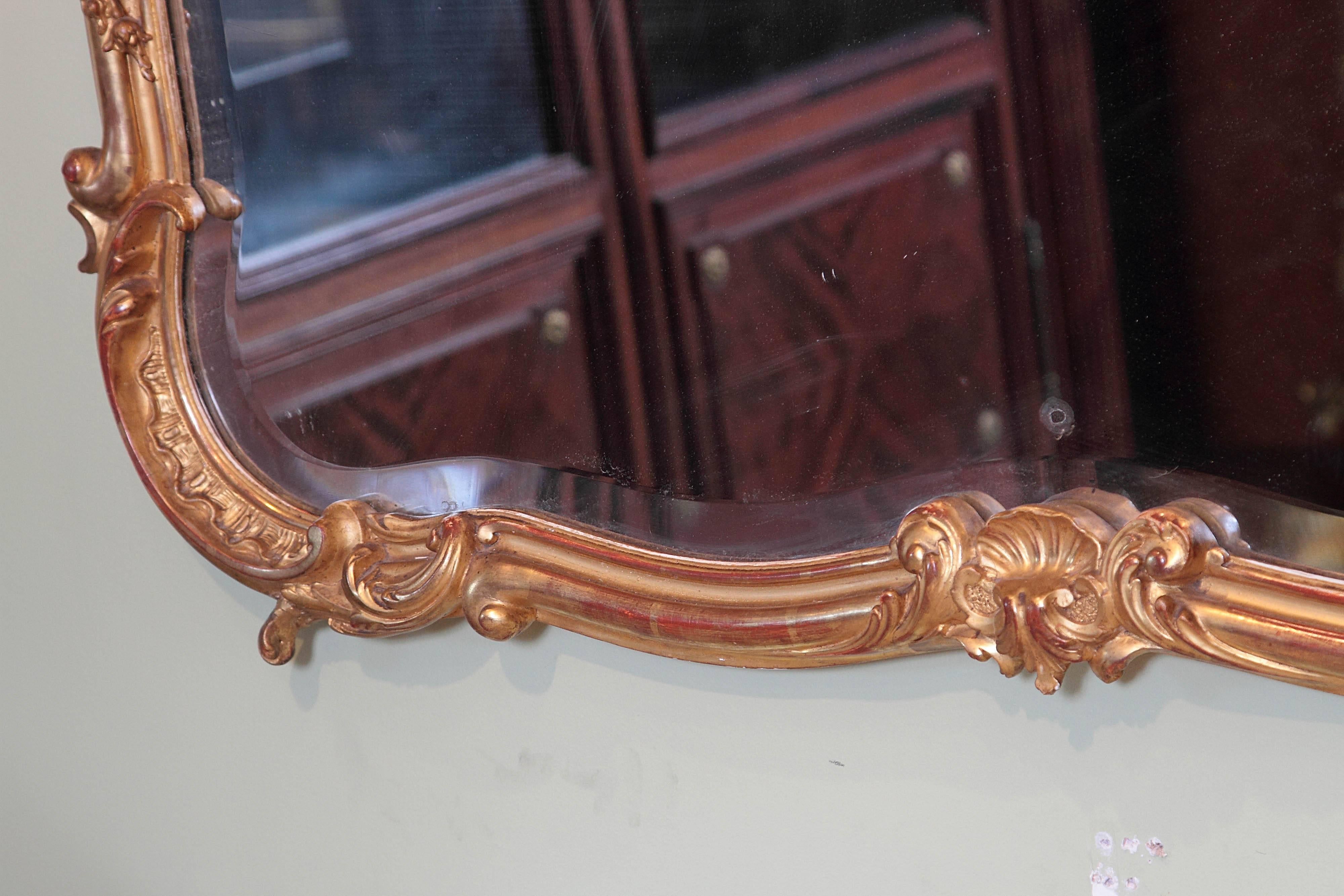 19th Century French Louis XV Carved and Gilt Horizontal Mirror 4