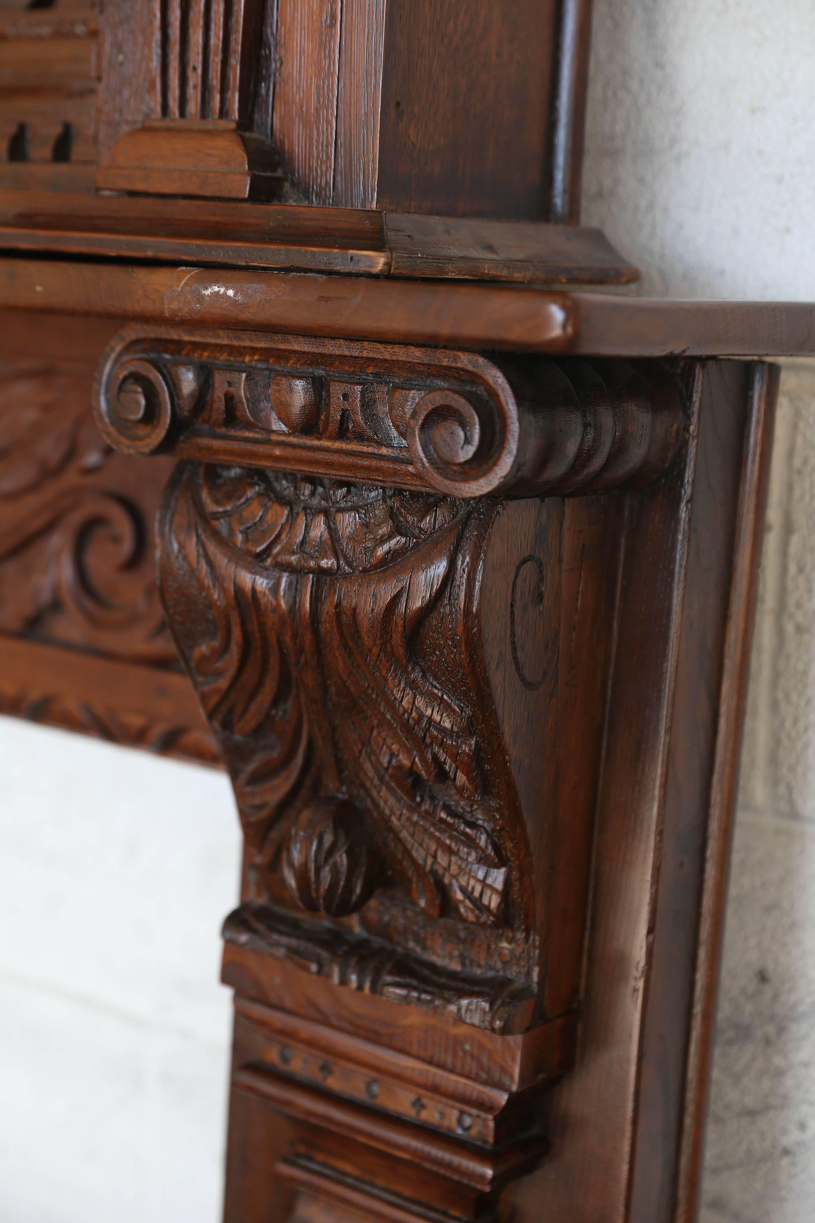 18th Century and Earlier 17th Century Baroque Carved Fireplace Surround and Over-Mantel For Sale