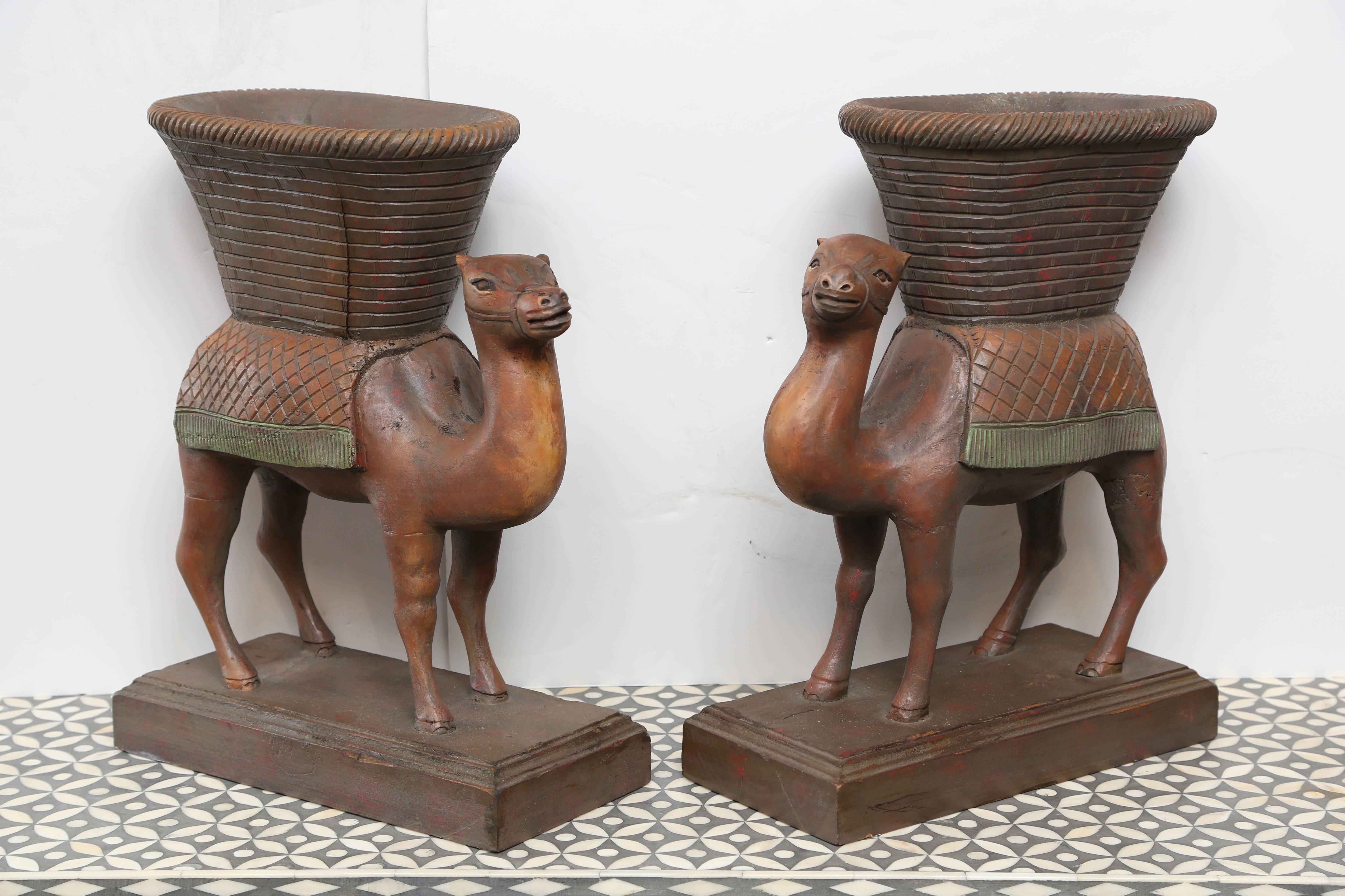 Mid-20th Century Superb Pair of Anglo-Indian Camel Form Jardinières