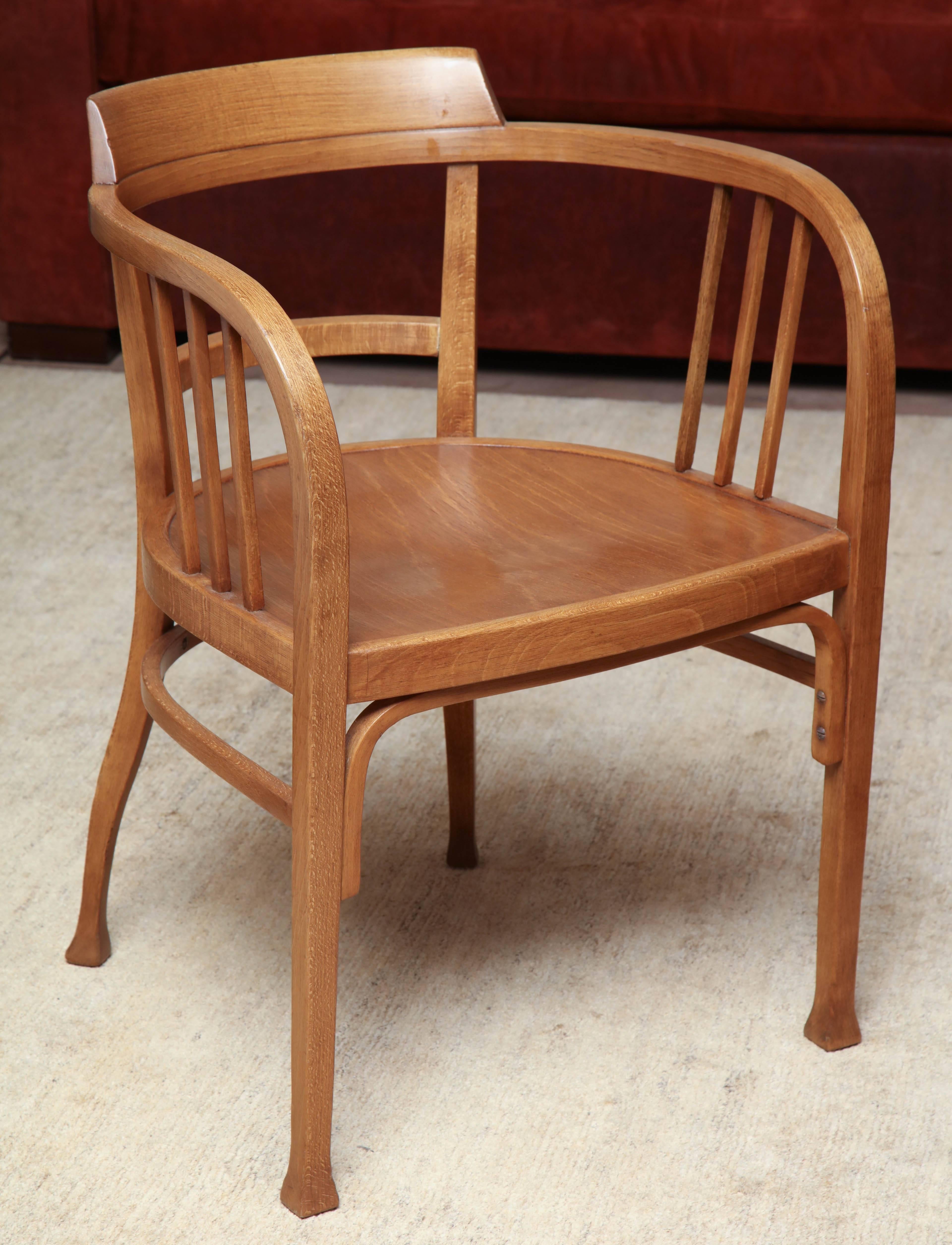 Pale honey finished Thonet armchair in the manner of Otto Wagner, circa 1900.