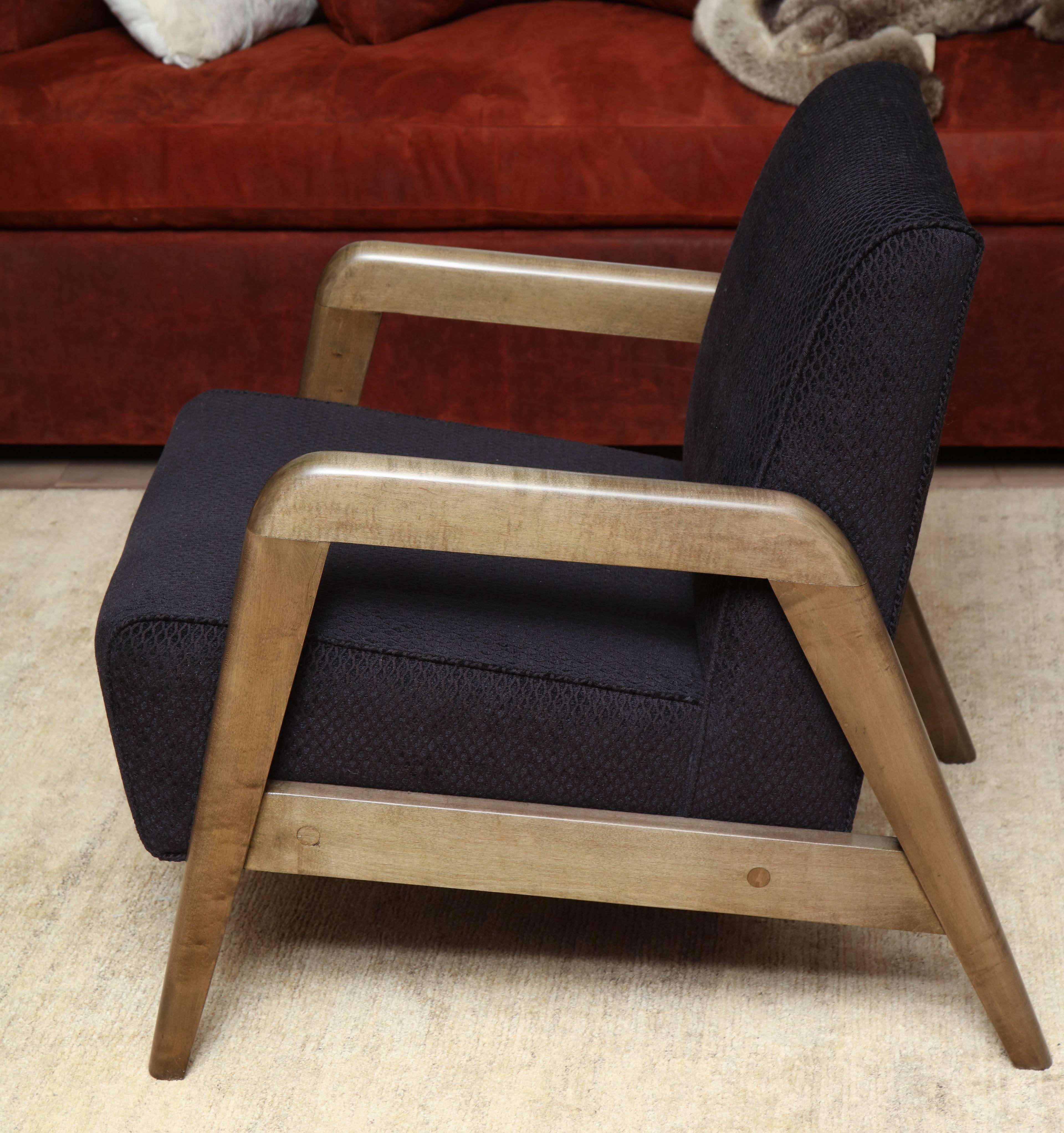 Faun finished lounge chair upholstered in onyx Eddie Chenille for Lee Jofa, Groundworks.