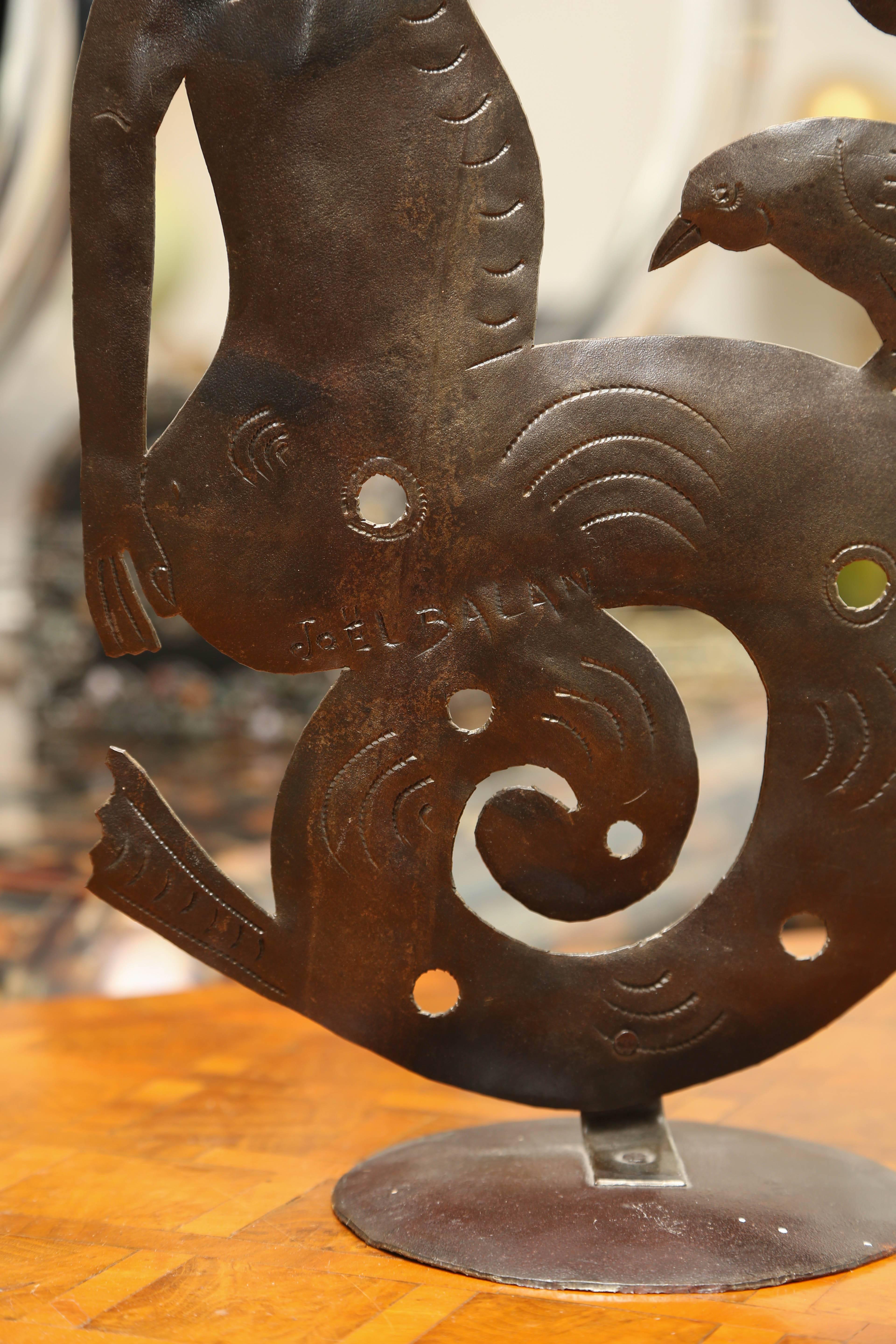 Haitian Metal Folk Art Mermaid Sculpture by Joel Balan For Sale