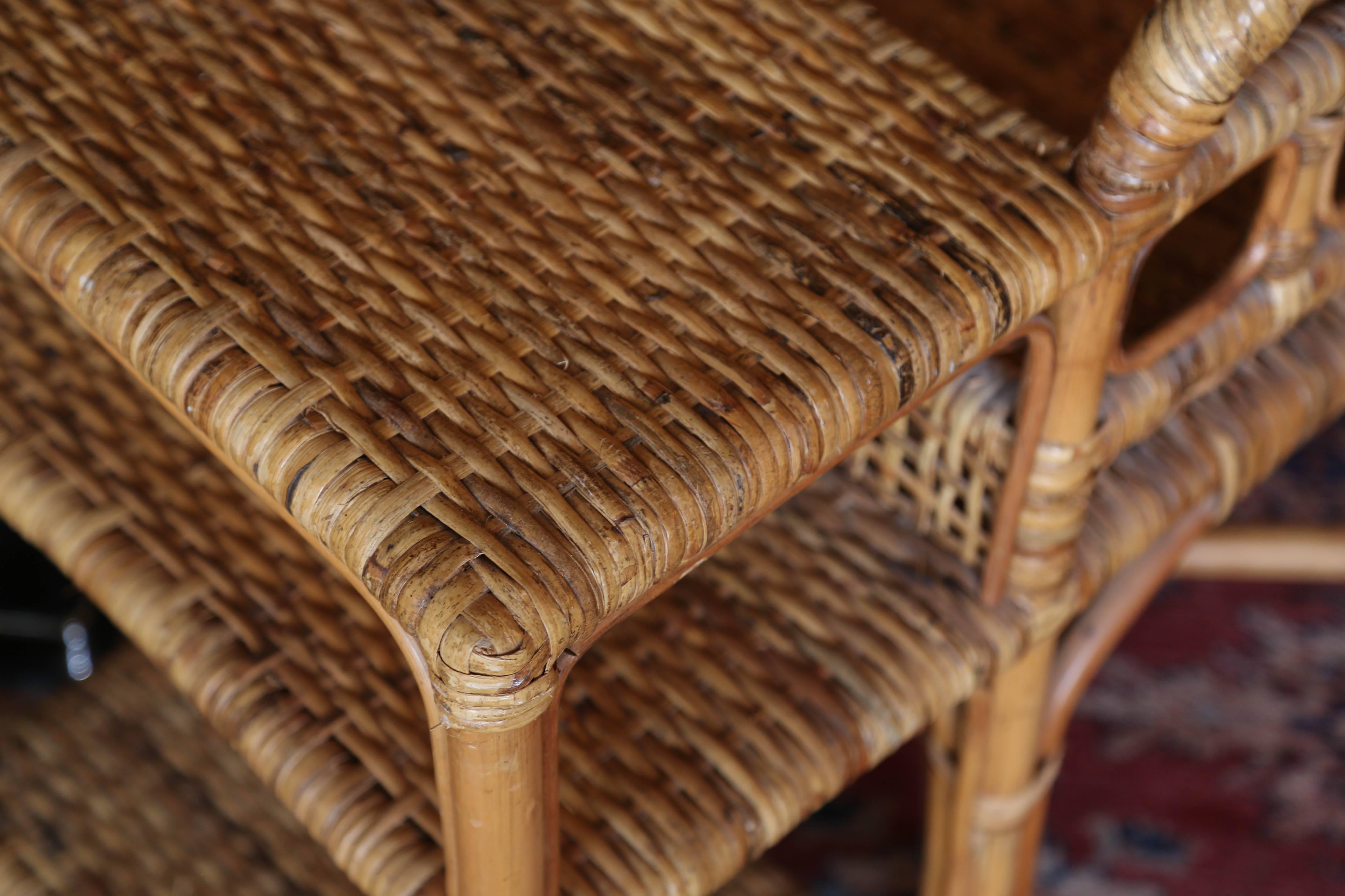 This vintage wicker telephone/gossip table will make a great conversation piece.