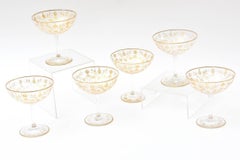 6 Antique Champagne Coupes, 19th Century Moser, Wheel Cut and Hand Gilded