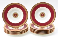 12 Custom for Tiffany, Rich Ruby Gilt Encrusted Medallion Rimmed Soup Bowls