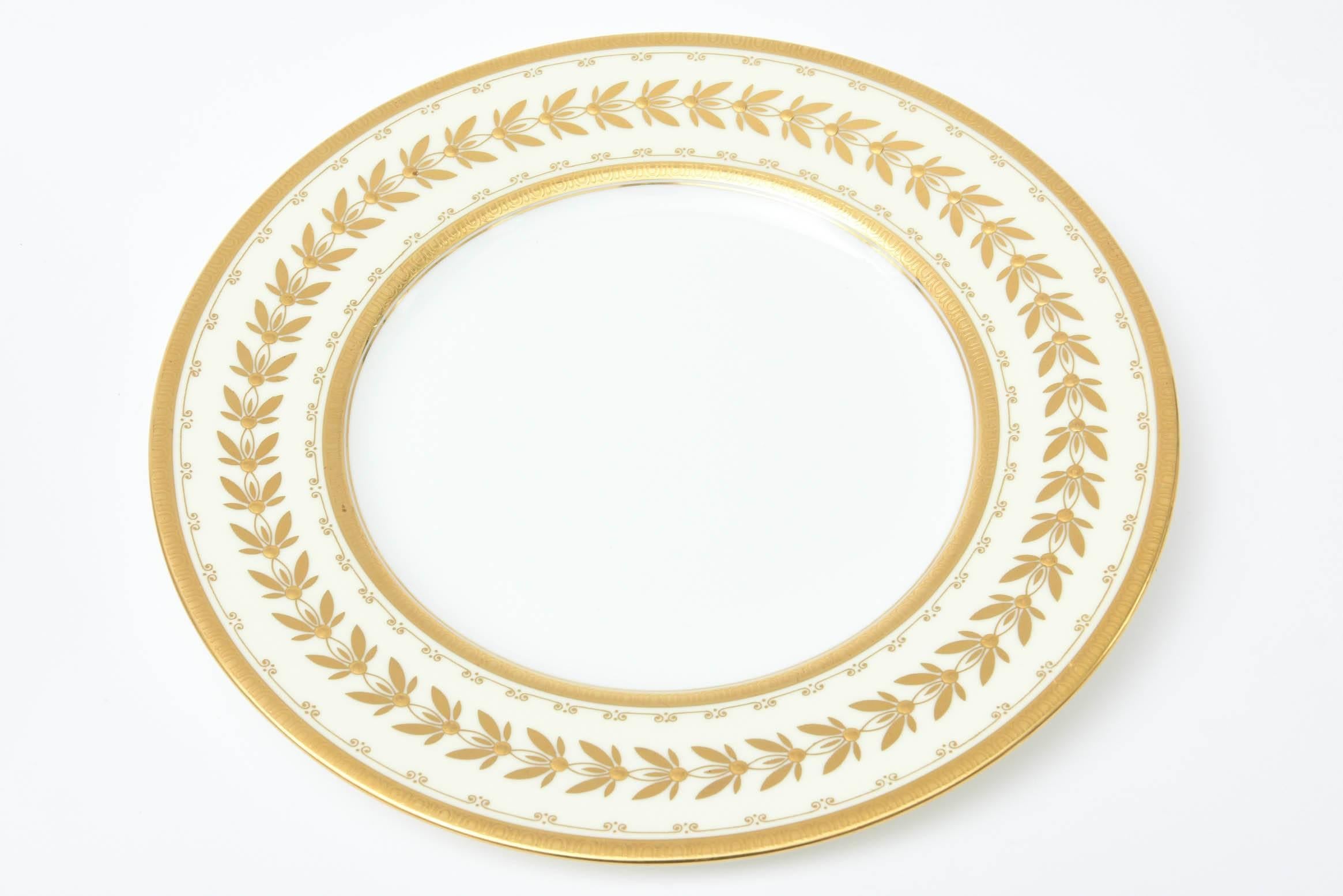 Hand-Crafted 12 Dinner Plates, Custom for Tiffany, Antique with Raised Gold