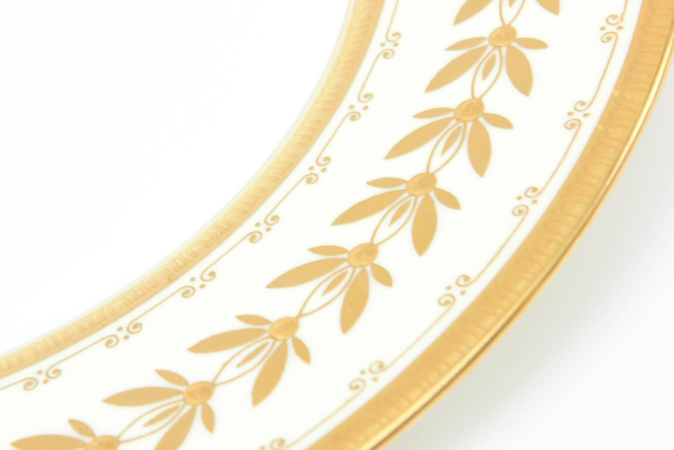 12 Dinner Plates, Custom for Tiffany, Antique with Raised Gold In Good Condition In West Palm Beach, FL