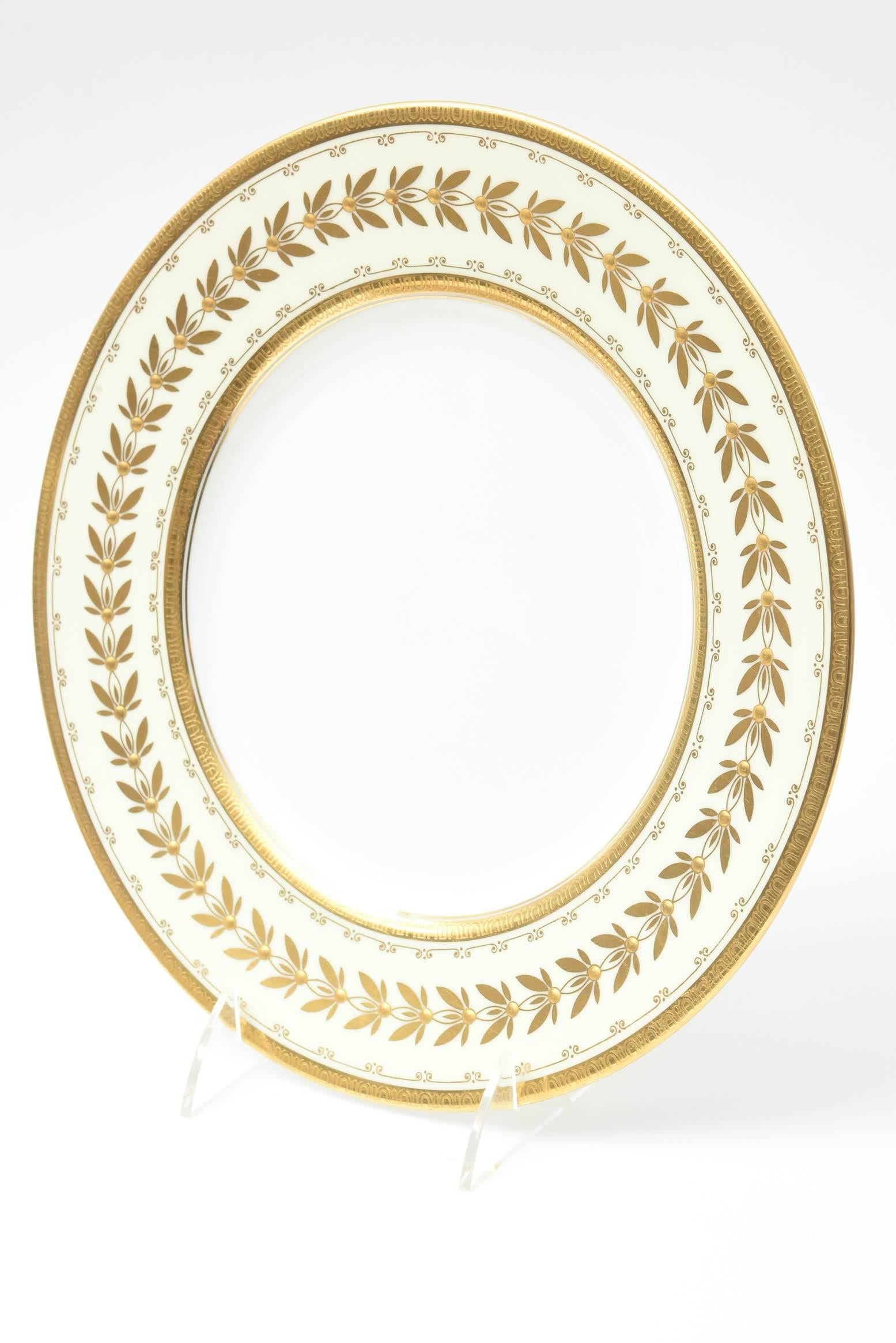 Porcelain 12 Dinner Plates, Custom for Tiffany, Antique with Raised Gold