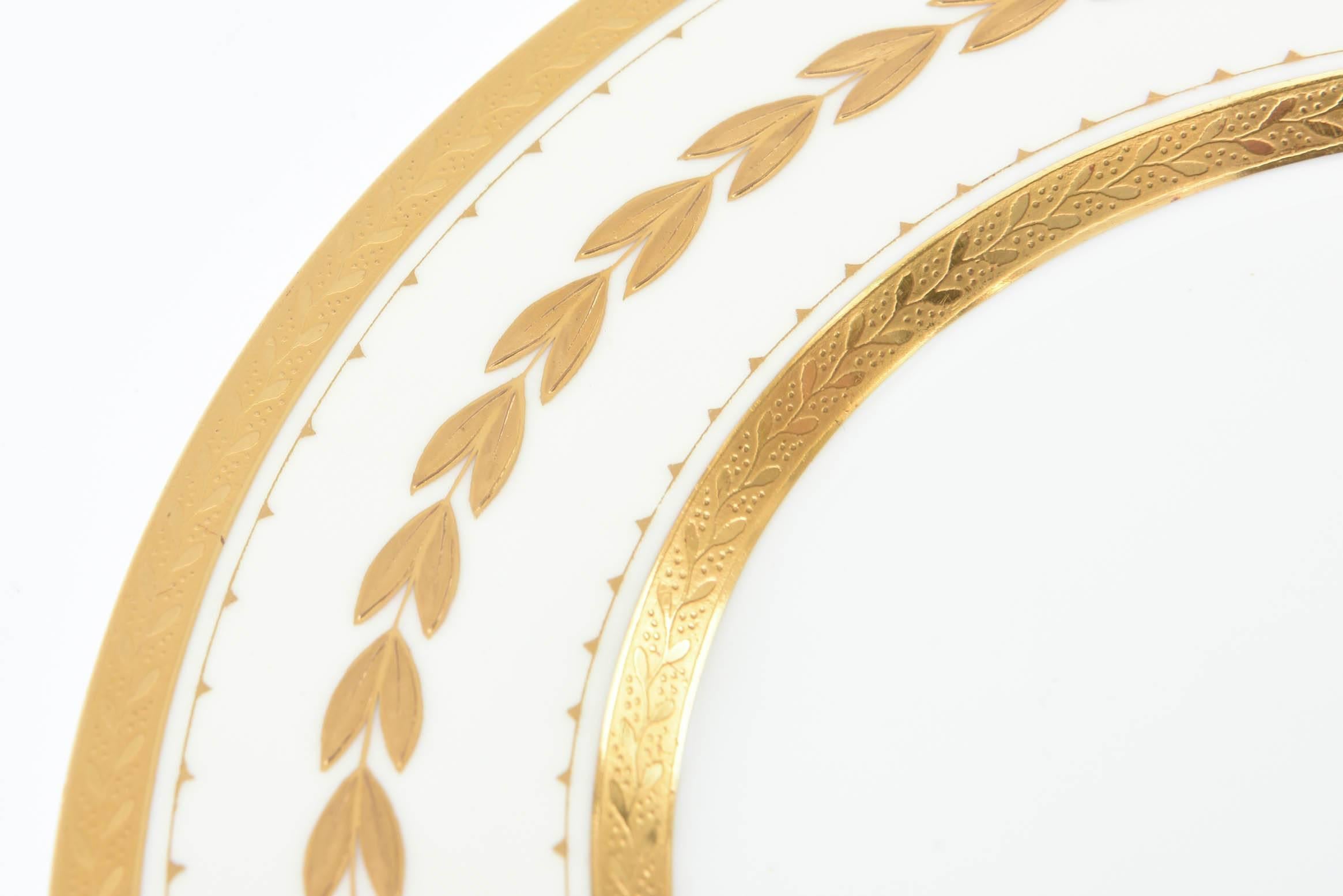 12 Tiffany Heavy Raised Gold Dessert or Salad Porcelain Plates, Antique English In Good Condition In West Palm Beach, FL