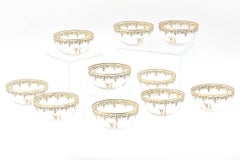 Ten Antique Gilt Glass Encrusted Dessert Bowls, Custom Monogram "R"