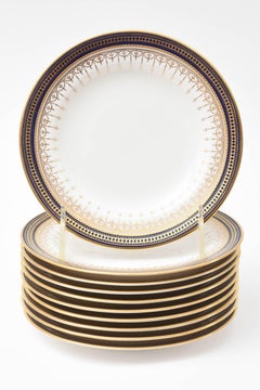 Set of Ten Bread or Side Plates, Cobalt with Raised Gilt Beading Copeland Spode