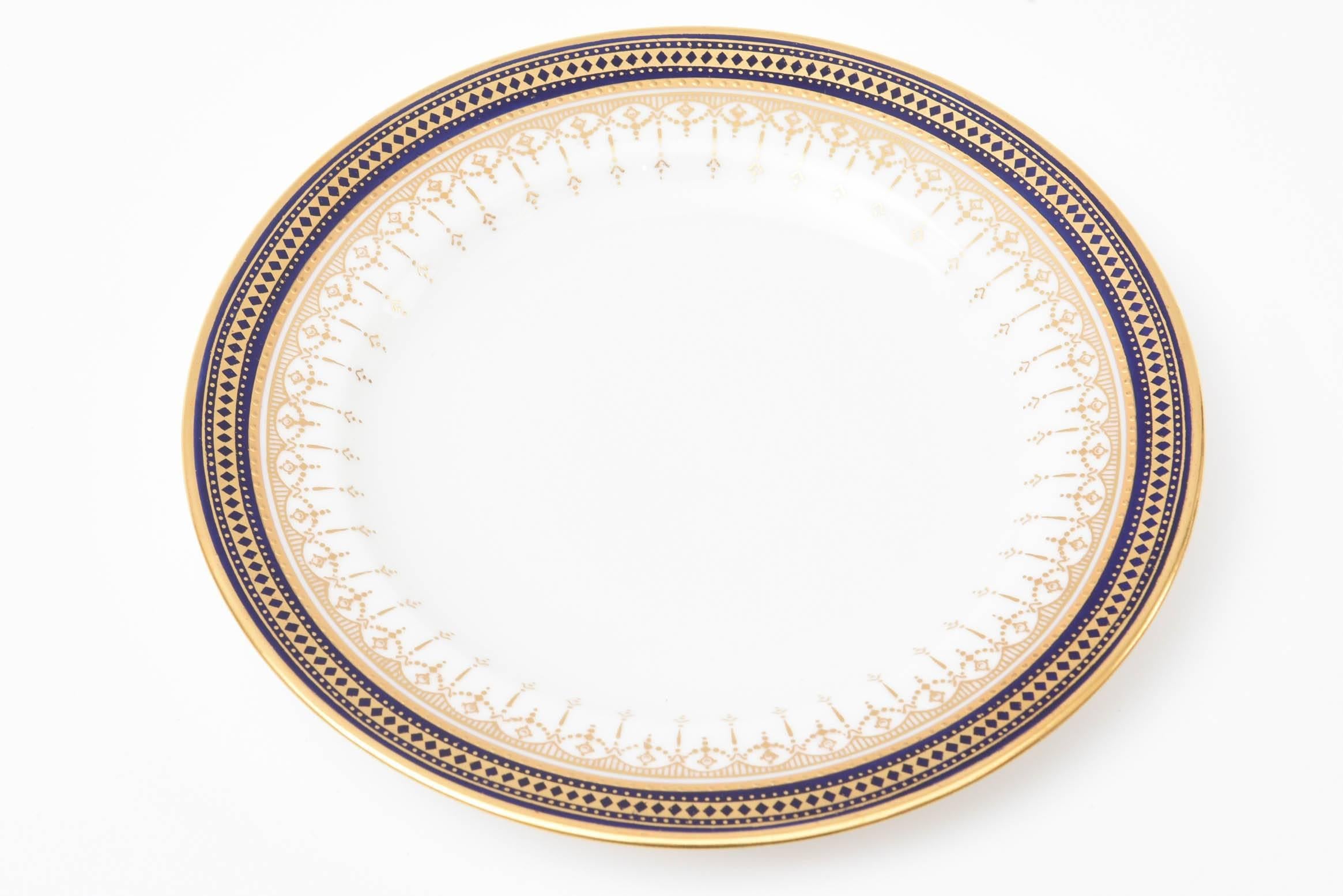 English Set of Ten Bread or Side Plates, Cobalt with Raised Gilt Beading Copeland Spode