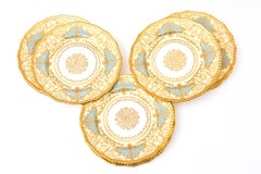 12 Exquisite Turquoise Gilt Encrusted Dessert Plates, Antique English circa 1910