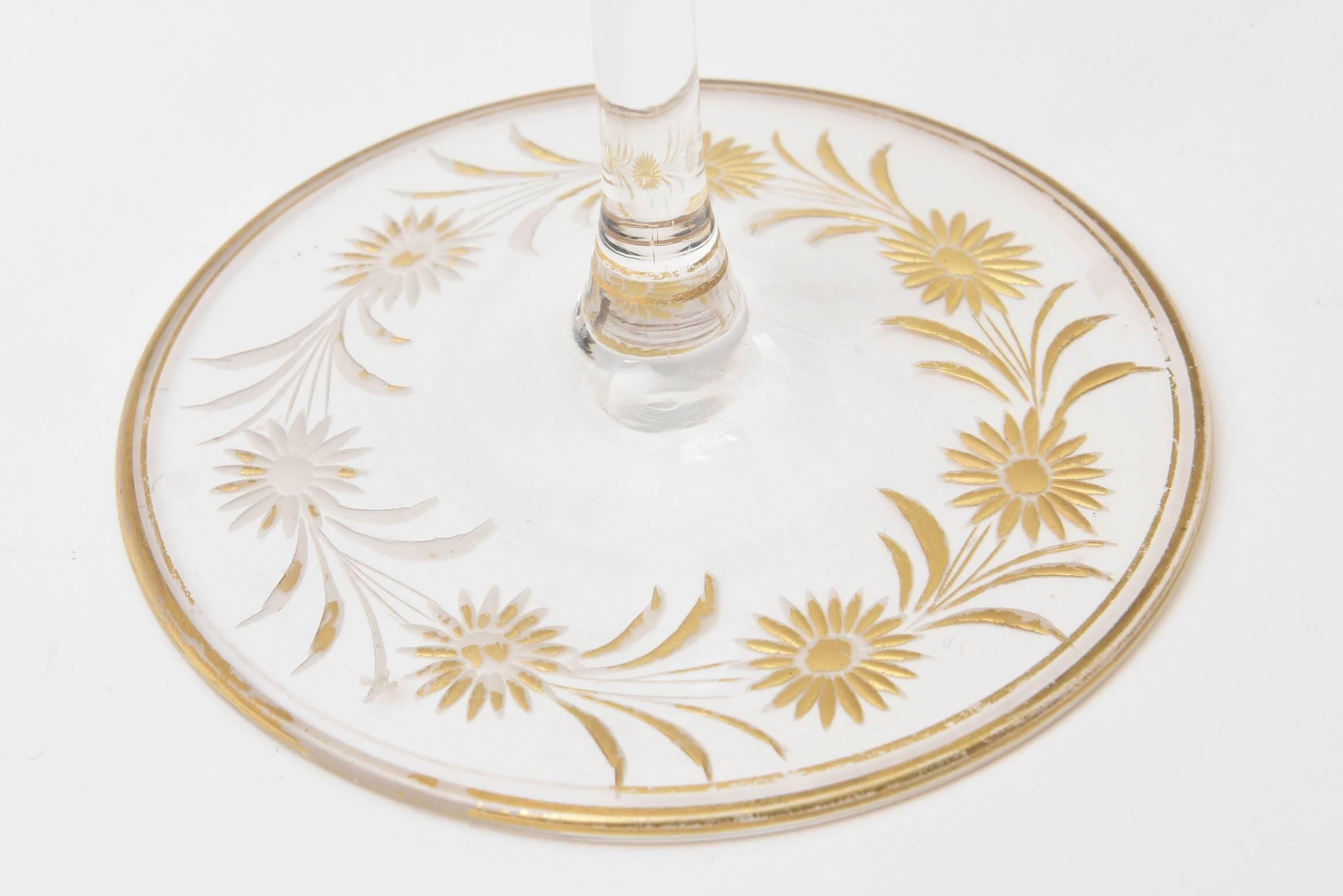 Late 19th Century 6 Exquisite and Elaborately Cut and Gilded Antique Wine Glasses