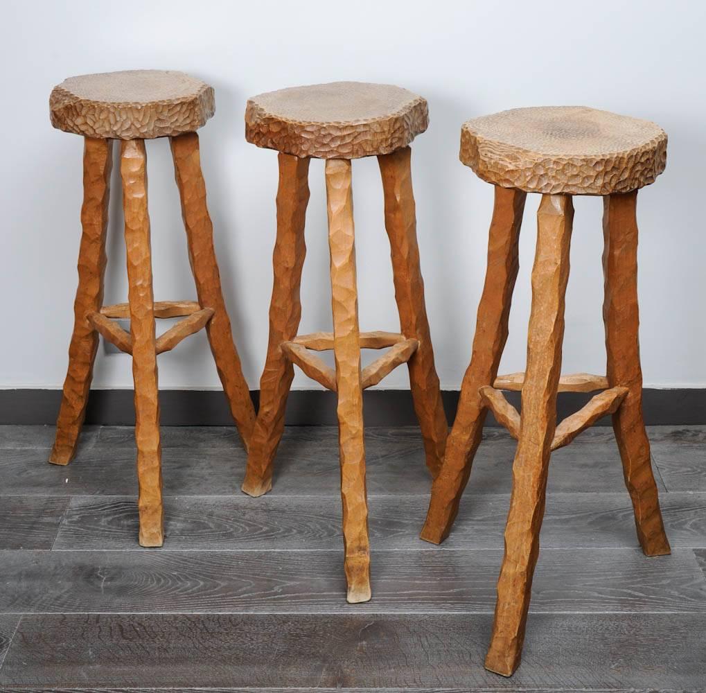Set of Three Stools Bar in Style of Atelier Marolles In Good Condition In Paris, FR
