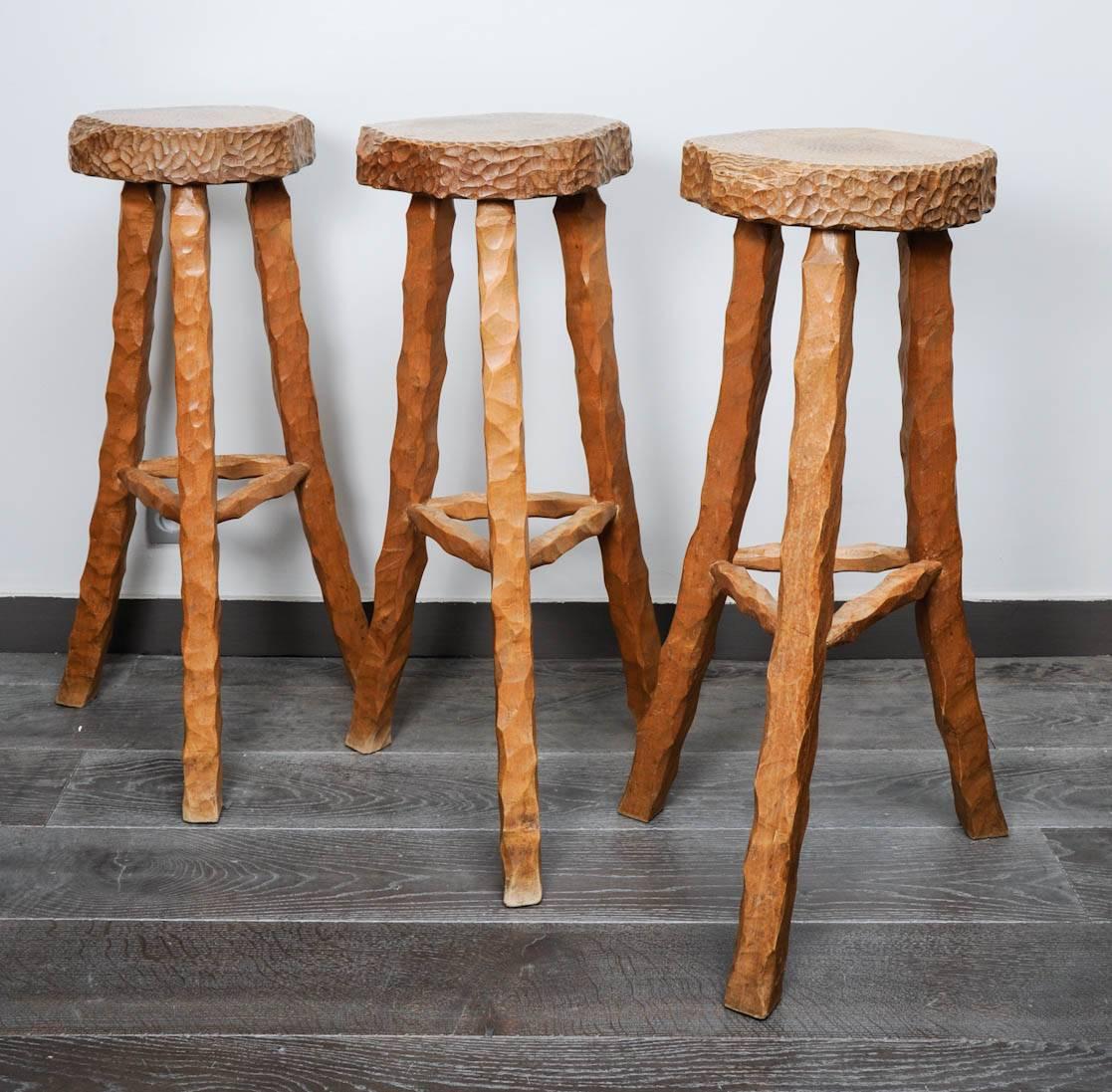 Mid-20th Century Set of Three Stools Bar in Style of Atelier Marolles