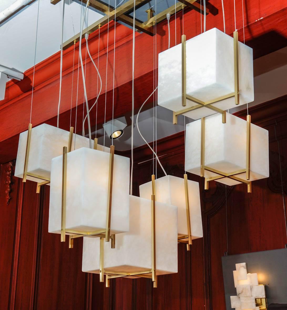 French Chandelier with Alabaster Cubes at cost price. For Sale