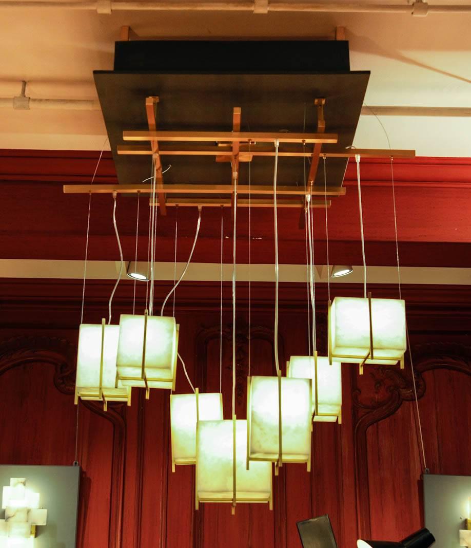 Contemporary Chandelier with Alabaster Cubes at cost price. For Sale