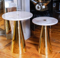 Pair of Pink Onyx and Brass Pedestals