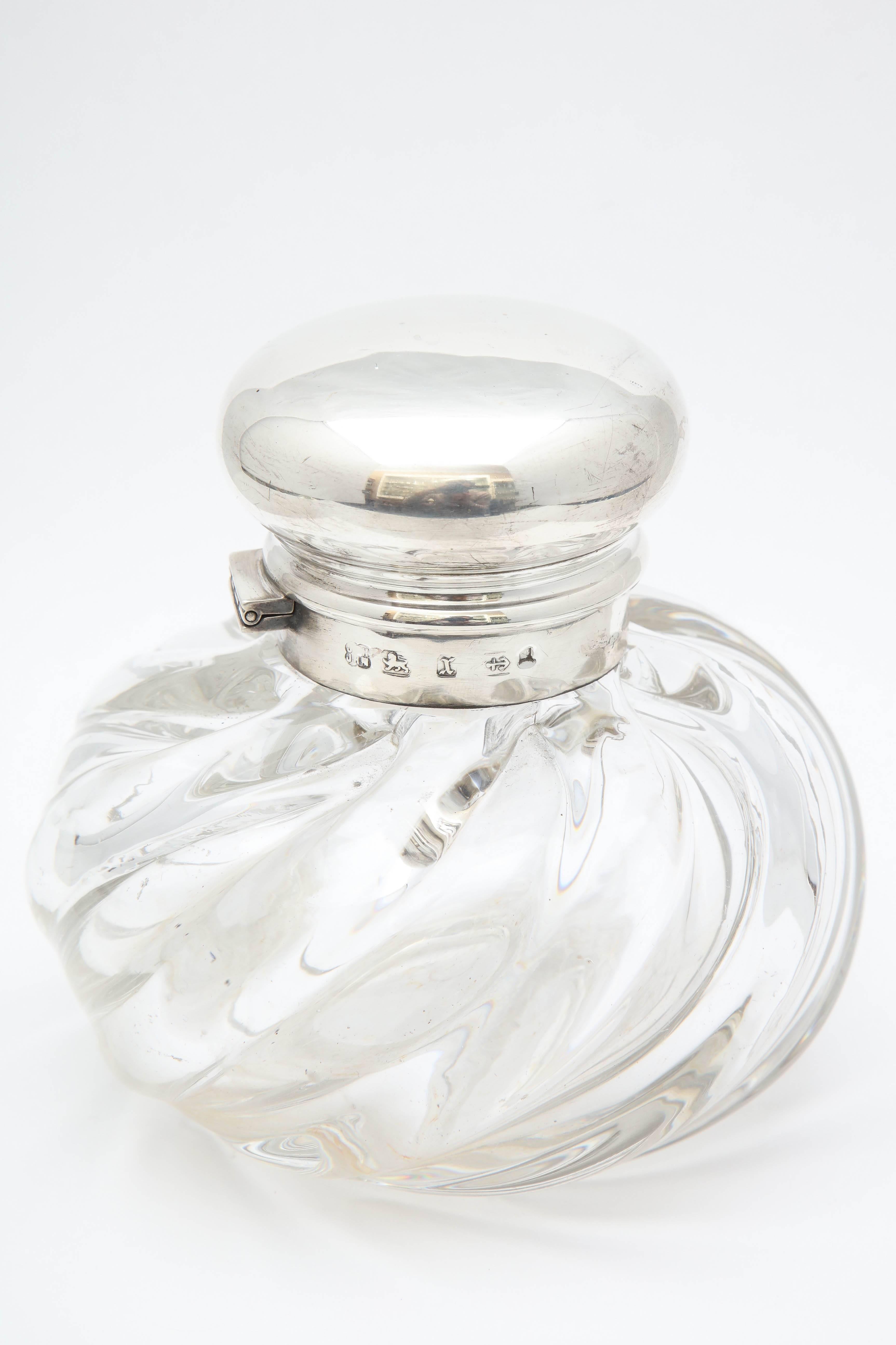 Late 19th Century Large Victorian Sterling Silver Mounted Inkwell