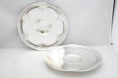 Pair of Art Deco Sterling Silver Hand-Hammered Pedestal Based Serving Platters