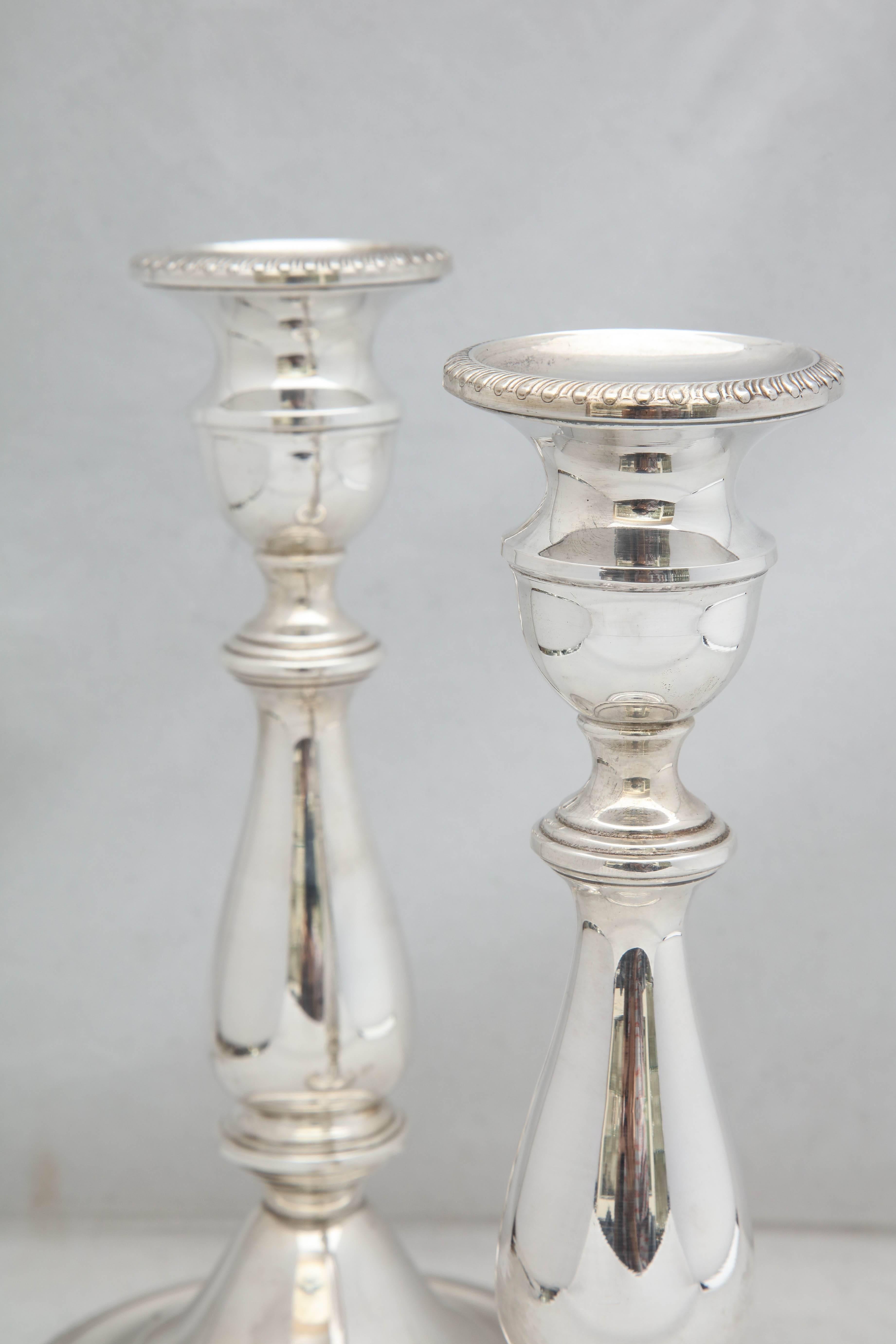 American Pair of Tall Sterling Silver Empire-Style Candlesticks