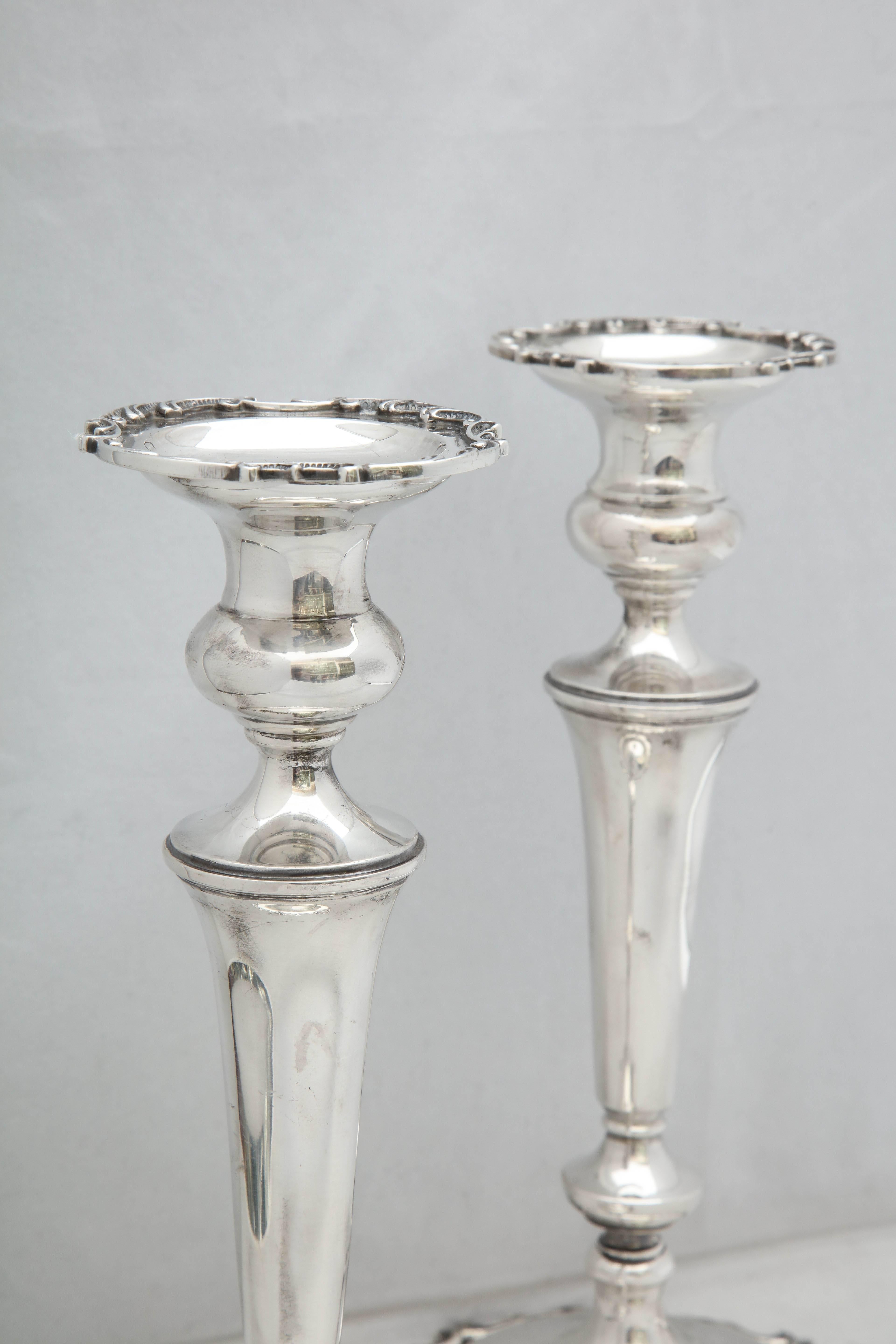 American Pair of Tall Edwardian Style Sterling Silver Candlesticks