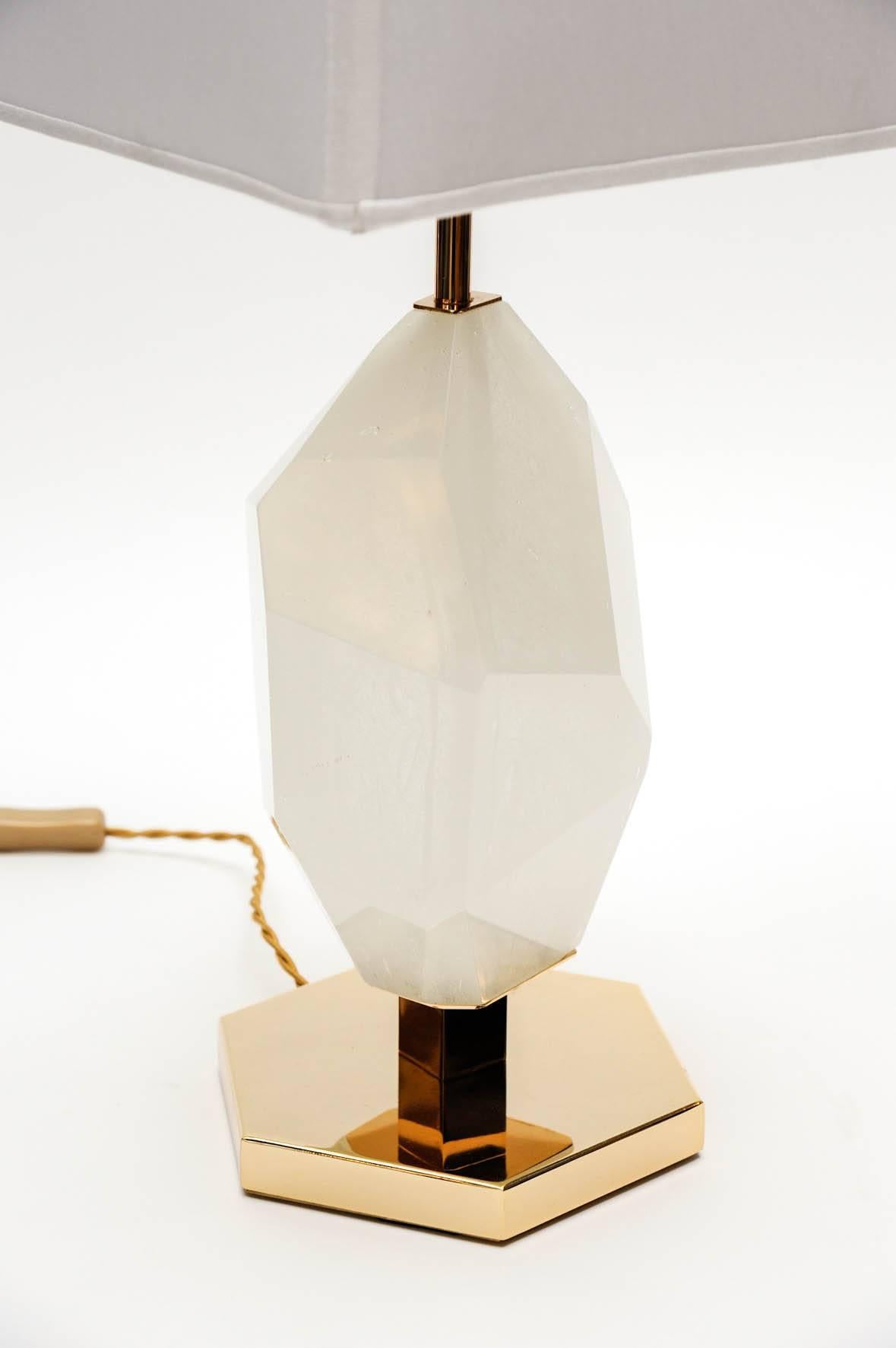 Contemporary Pair of Brass and Diamond Cut Resin Table Lamps