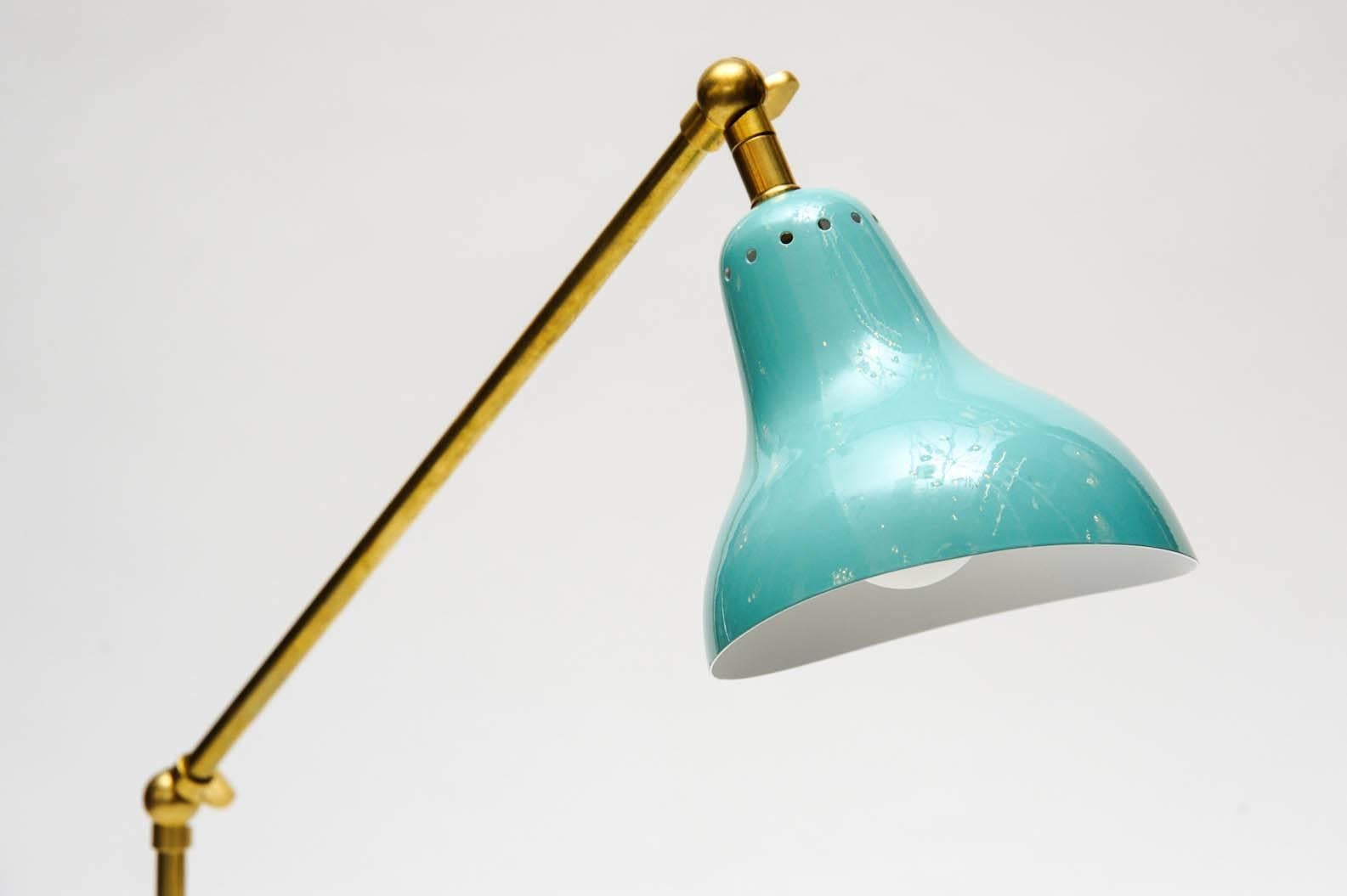 Mid-Century Modern Italian Teal Cone Articulated Arm Desk Lamps
