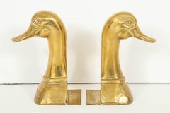 Pair of Polished Brass Duck Bookends by Sarried