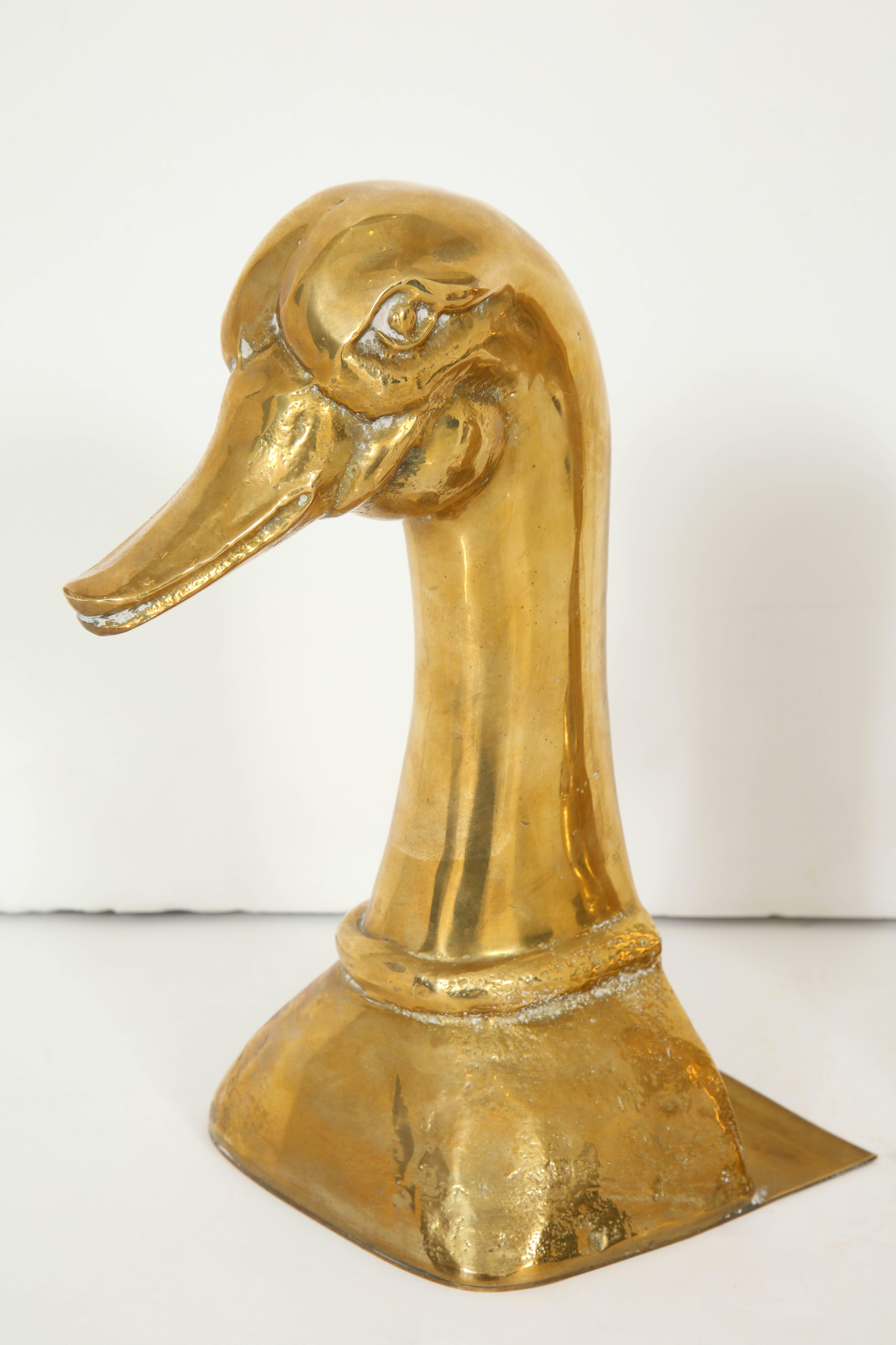 Spanish Pair of Polished Brass Duck Bookends by Sarried
