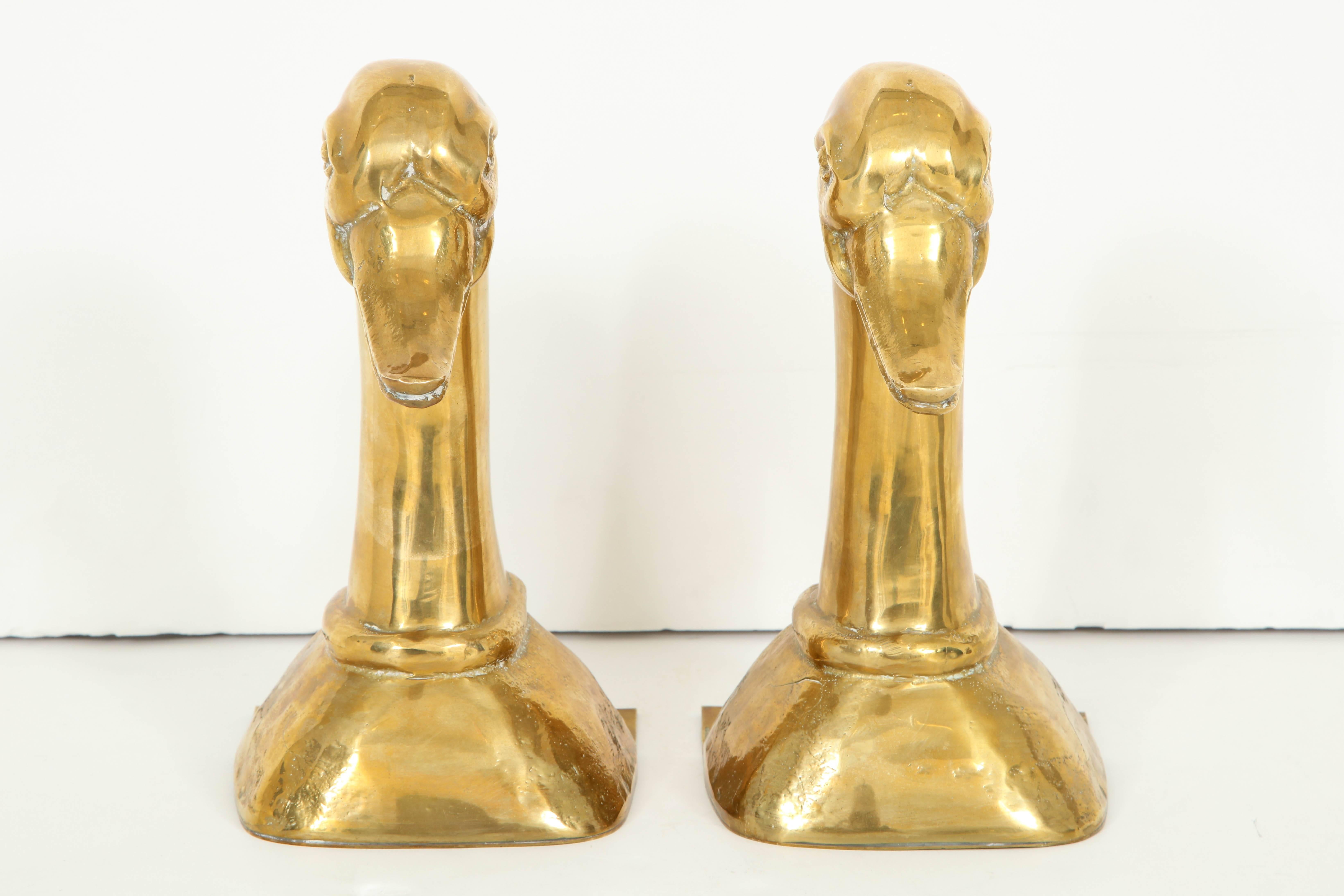 Pair of Polished Brass Duck Bookends by Sarried In Excellent Condition In New York, NY